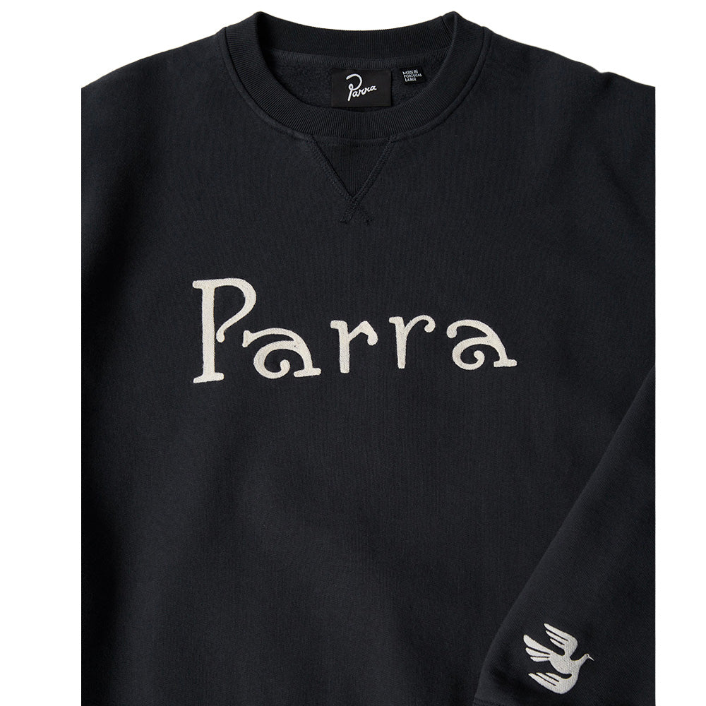 by parra 54320 weird trad logo crewneck sweatshirt dark navy
