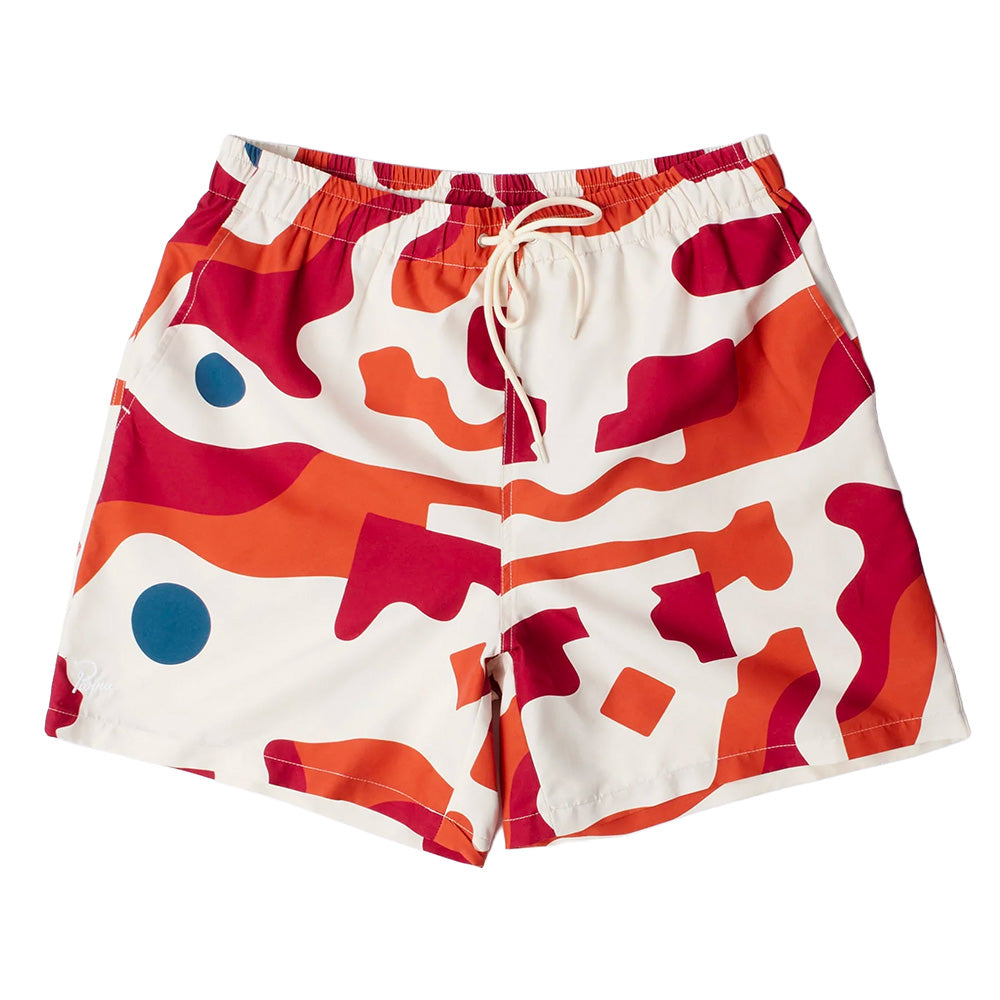 by parra abstract mountain swim shorts red