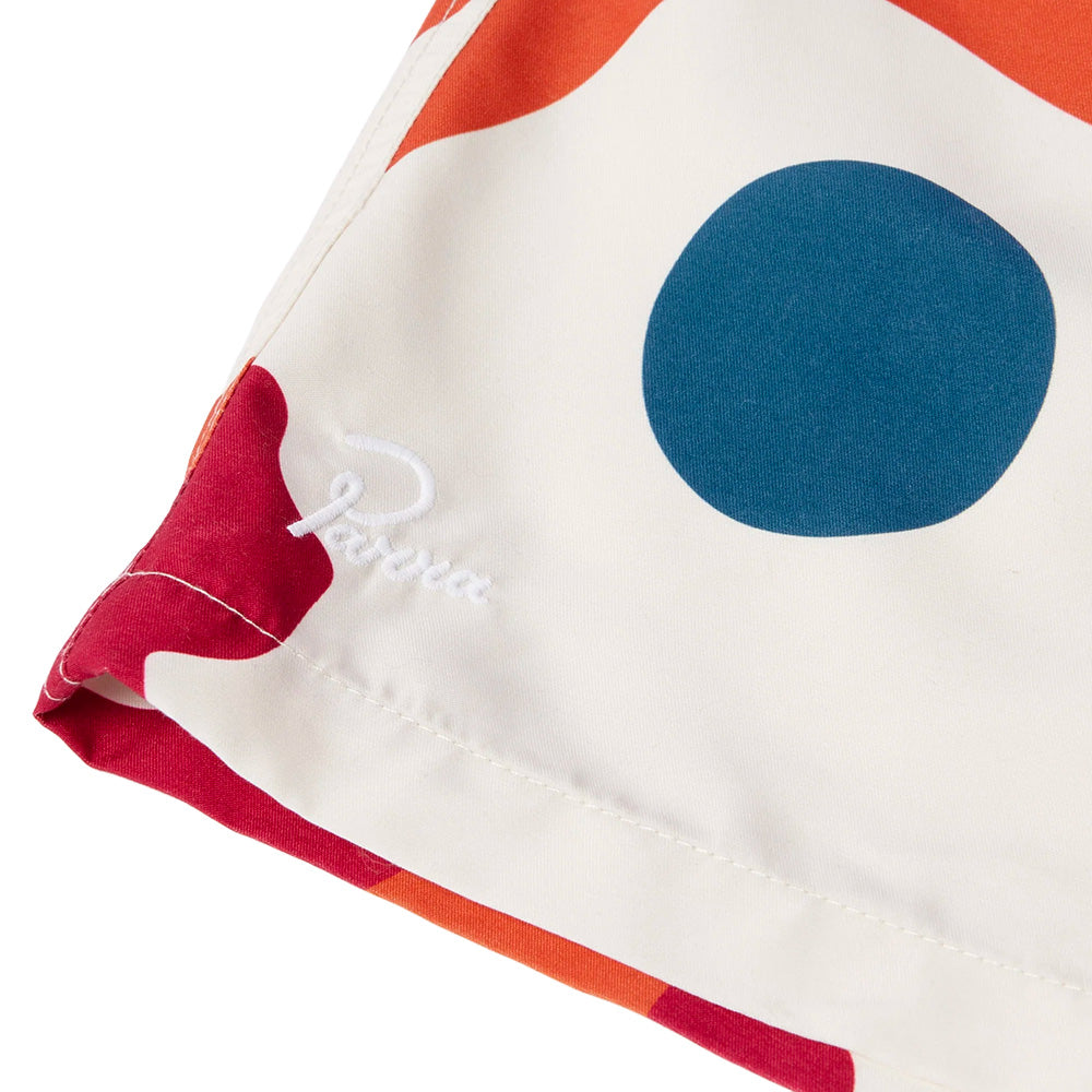 by parra abstract mountain swim shorts red