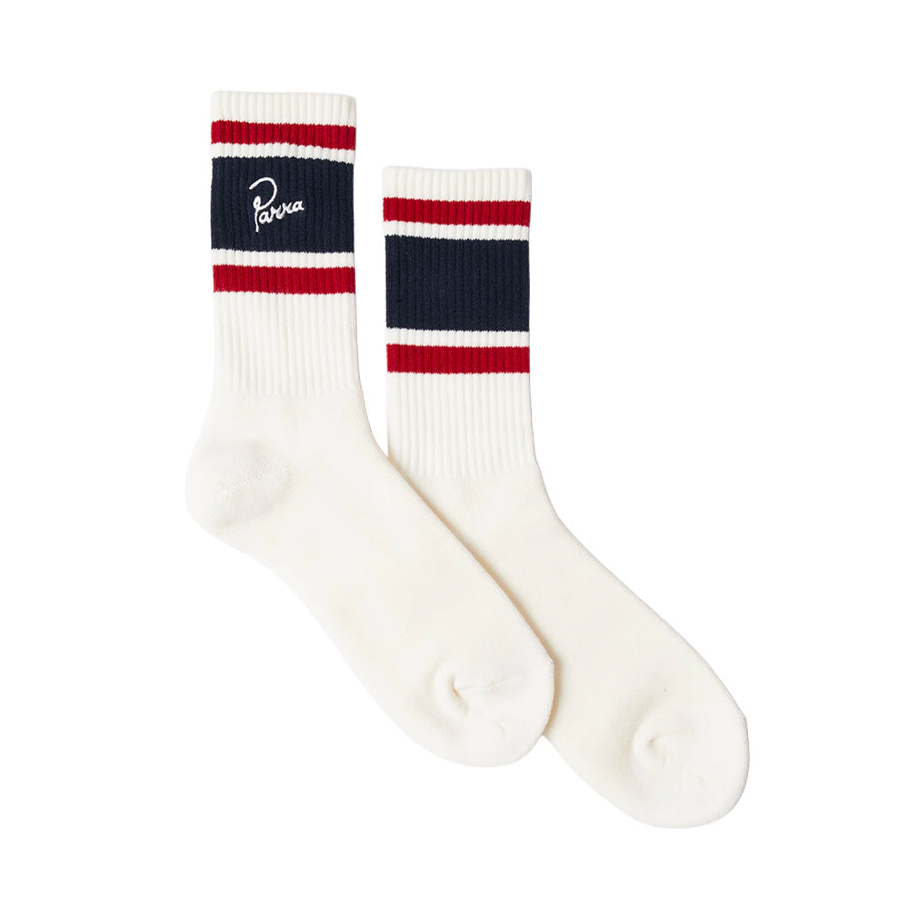 BY PARRA SIGNATURE STRIPED CREW SOCKS // WHITE