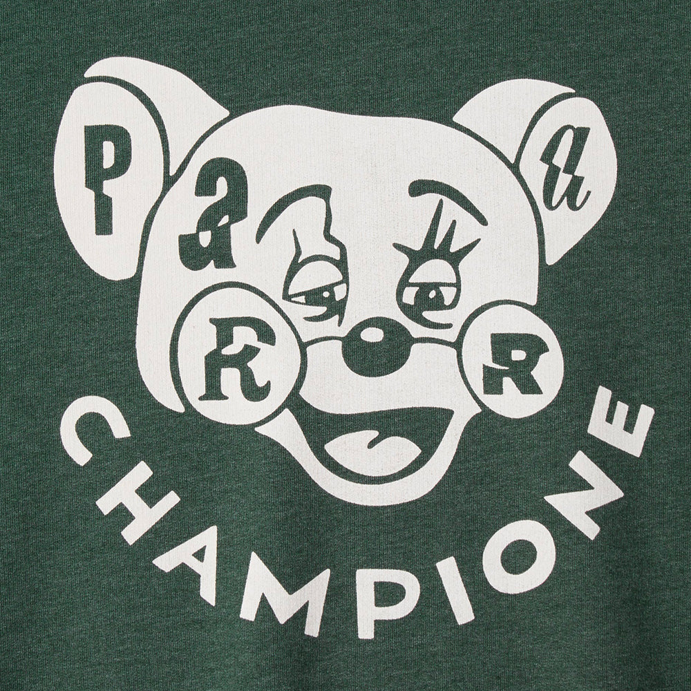 BY PARRA BY PARRA TIRED CHAMPIONE CREWNECK SWEATSHIRT // PINE GREEN