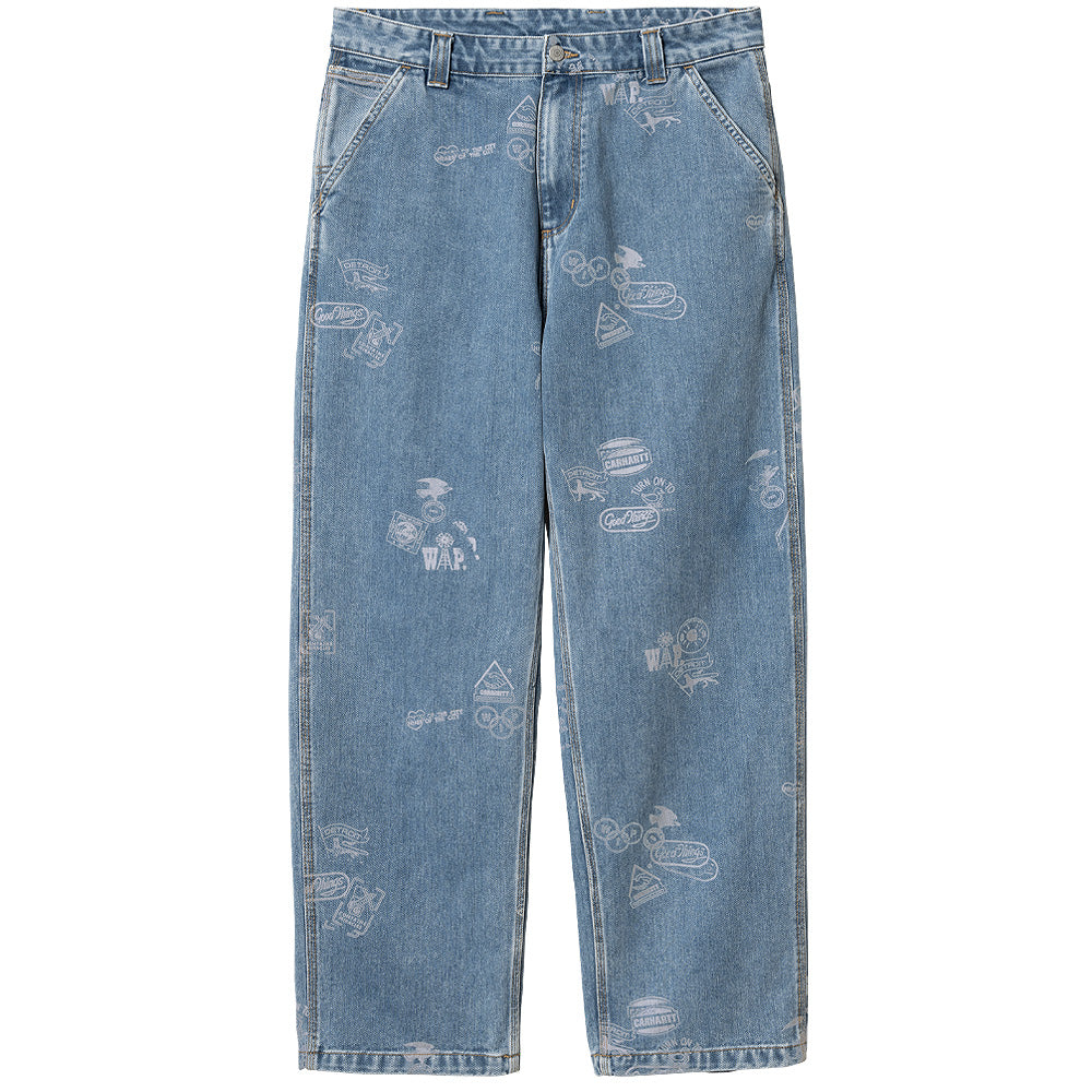 carhartt wip i033745 2ln 35 stamp pant stamp print blue bleached