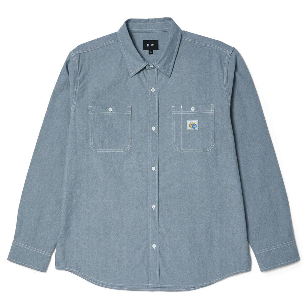 huf bu00229 total eclipse ls chambray shirt light blue