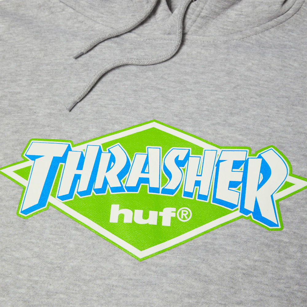 huf pf00826 logo hoodie heather grey