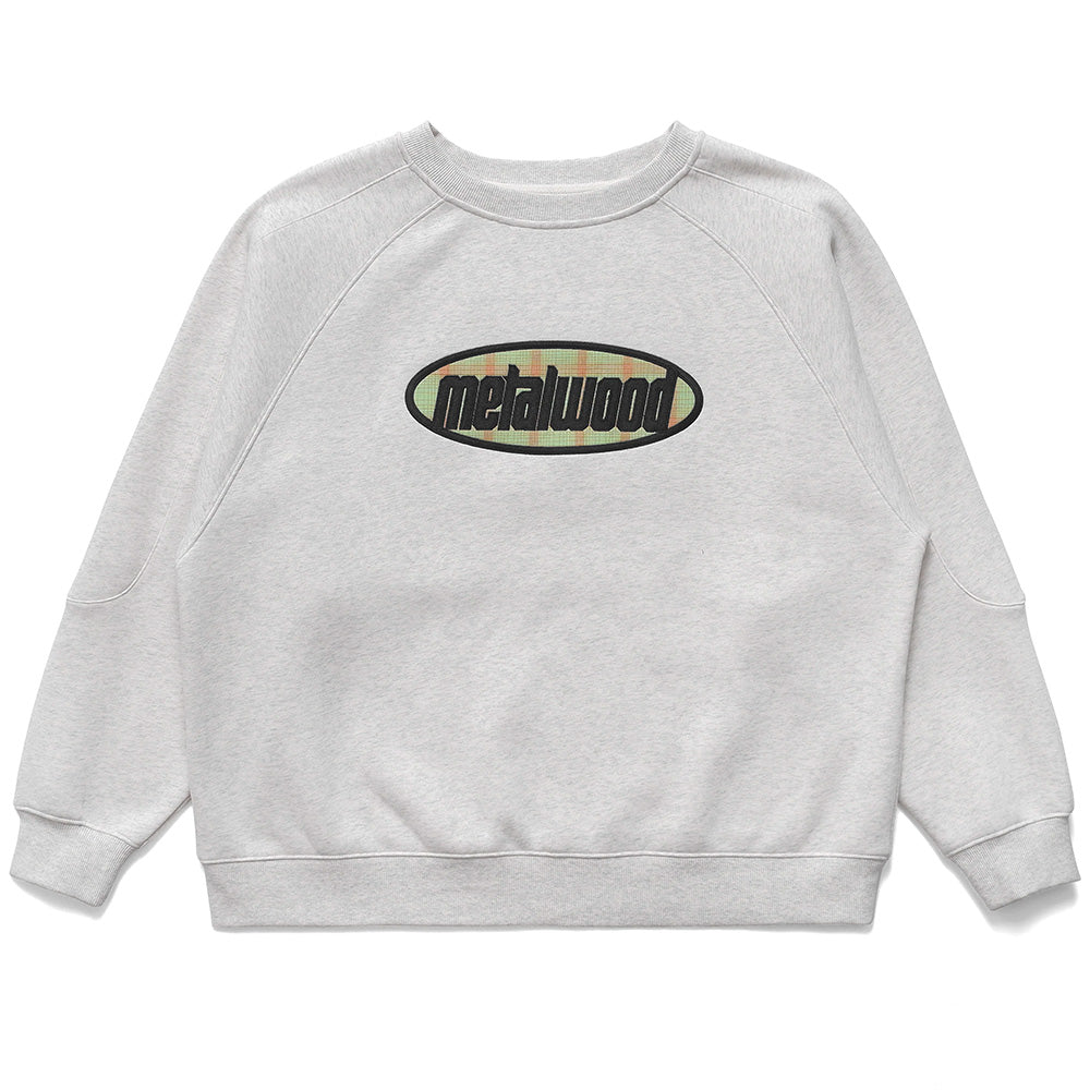 METALWOOD METALWOOD PLAID OVAL LOGO RAGLAN CREWNECK SWEATSHIRT // HEATHER GREY