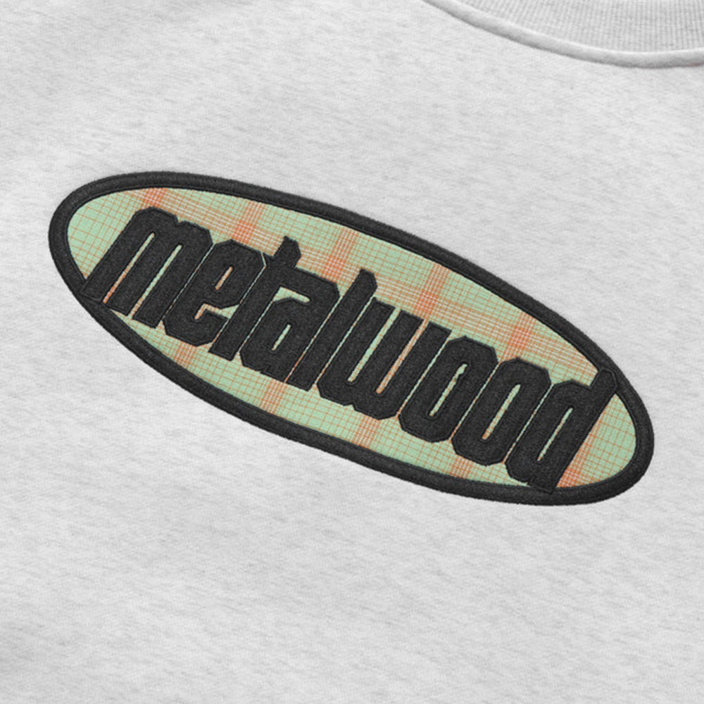 METALWOOD METALWOOD PLAID OVAL LOGO RAGLAN CREWNECK SWEATSHIRT // HEATHER GREY