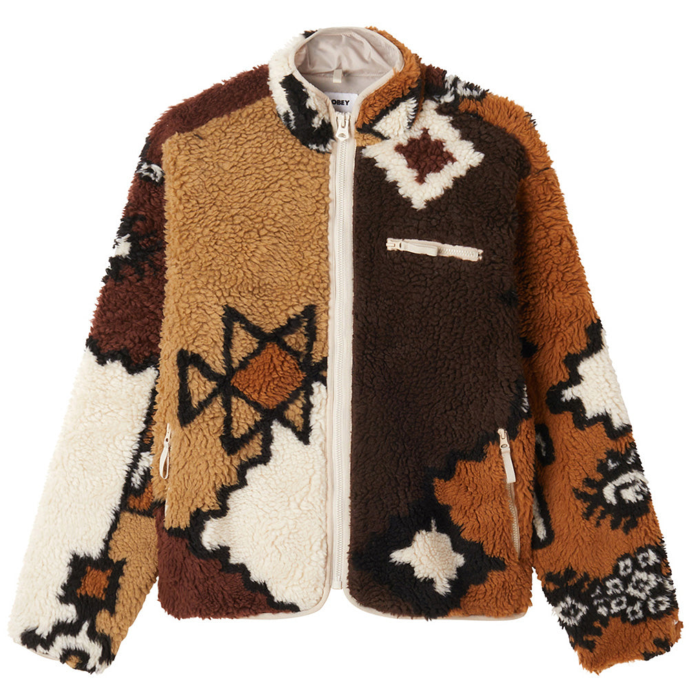 obey 121800575 moroccan rug sherpa jacket bwm brown multi