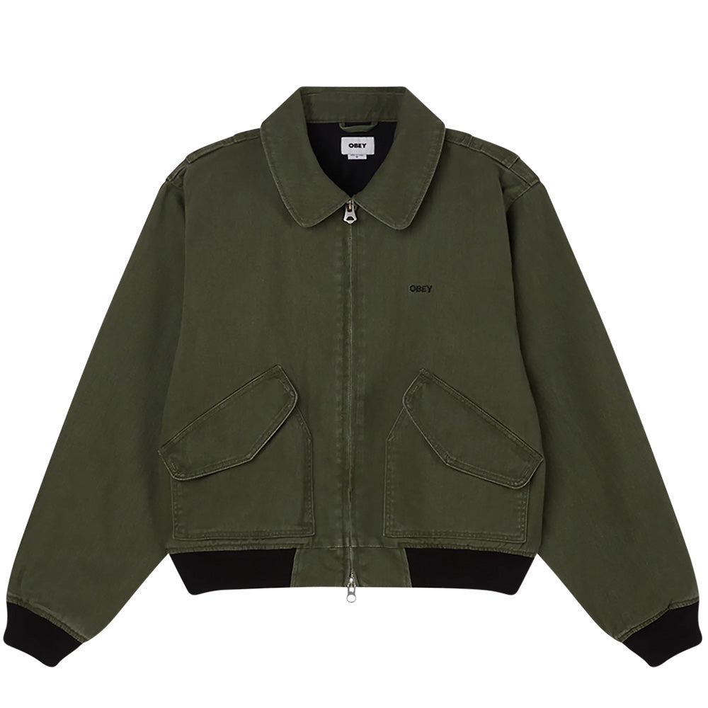 obey 121800587 denim cwu jacket kombu green faded wash