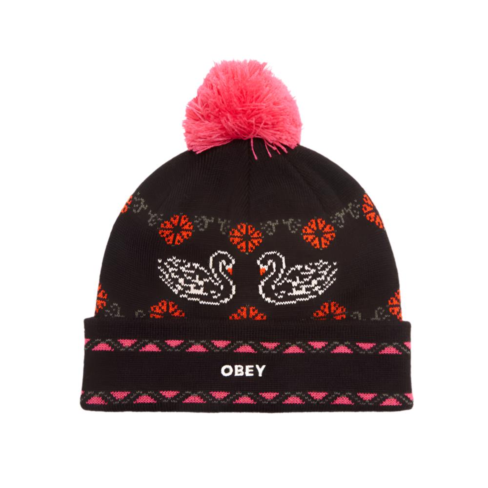 obey 200030129 intarsia swan beanie black multi