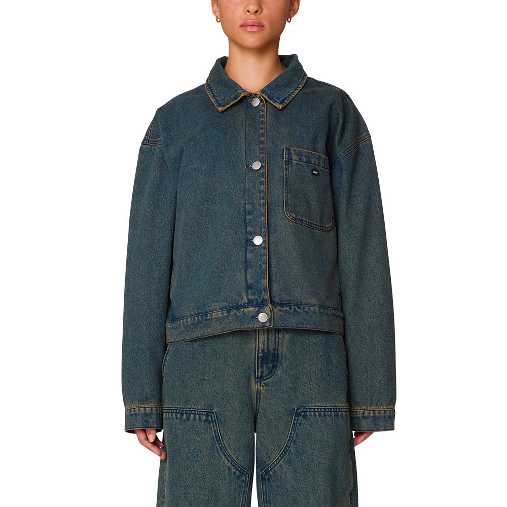 obey 221800440 ines denim jacket yellow tint wash