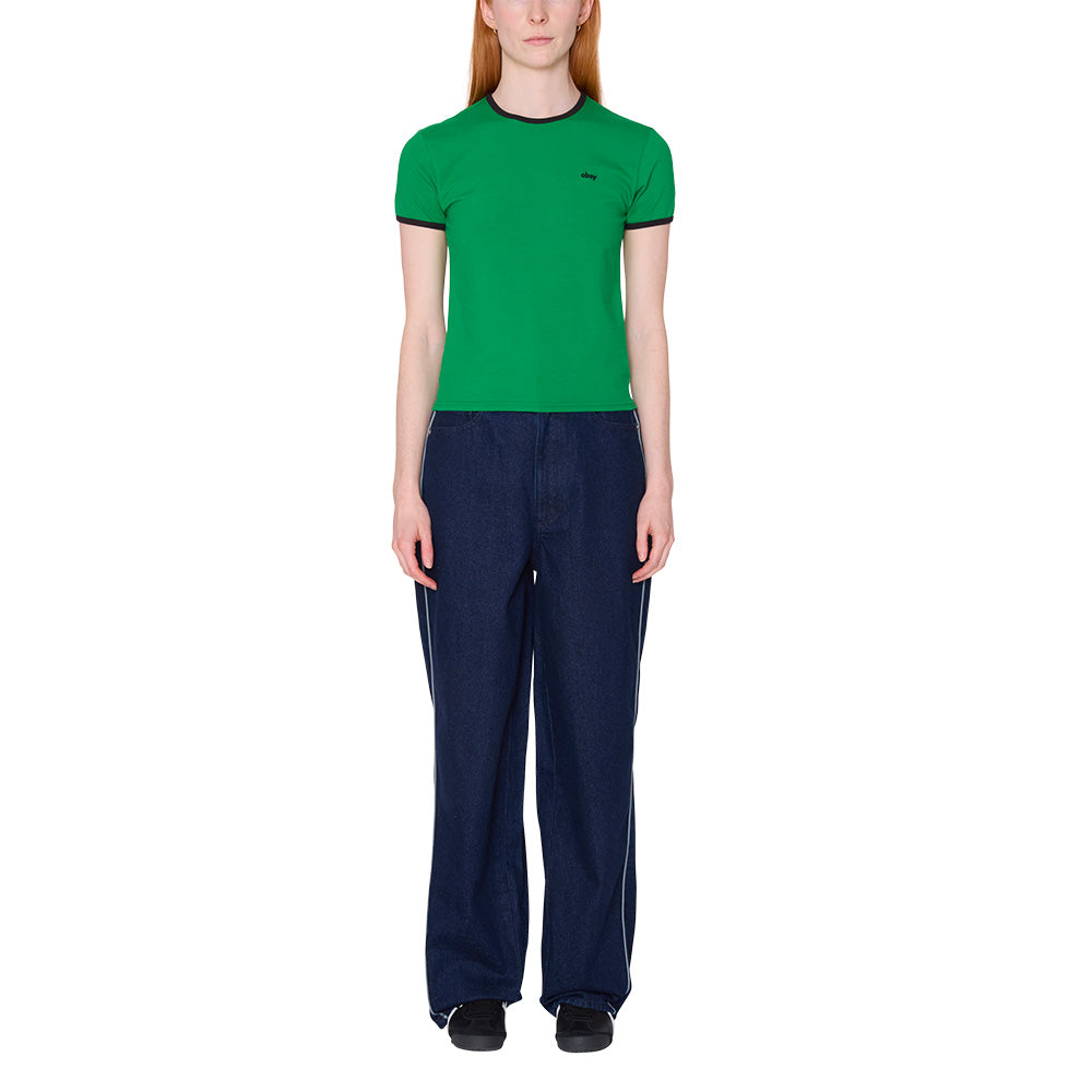 OBEY OBEY DUVALL RINGER TEE SHIRT // GREEN
