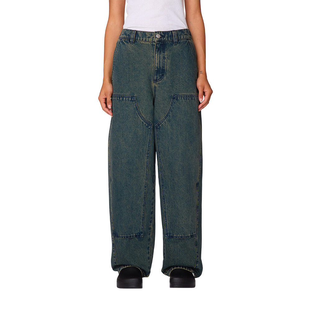 obey 242010062 leah iii baggy double knee denim yellow tint wash