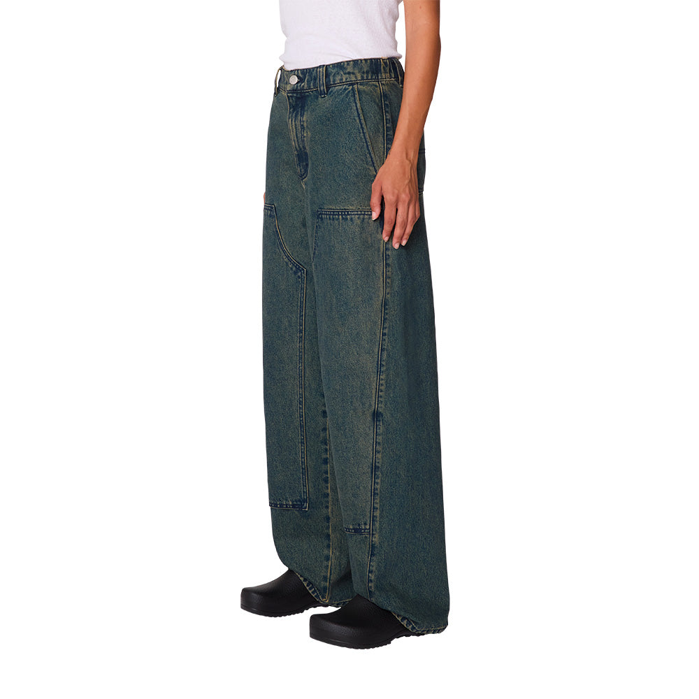 obey 242010062 leah iii baggy double knee denim yellow tint wash