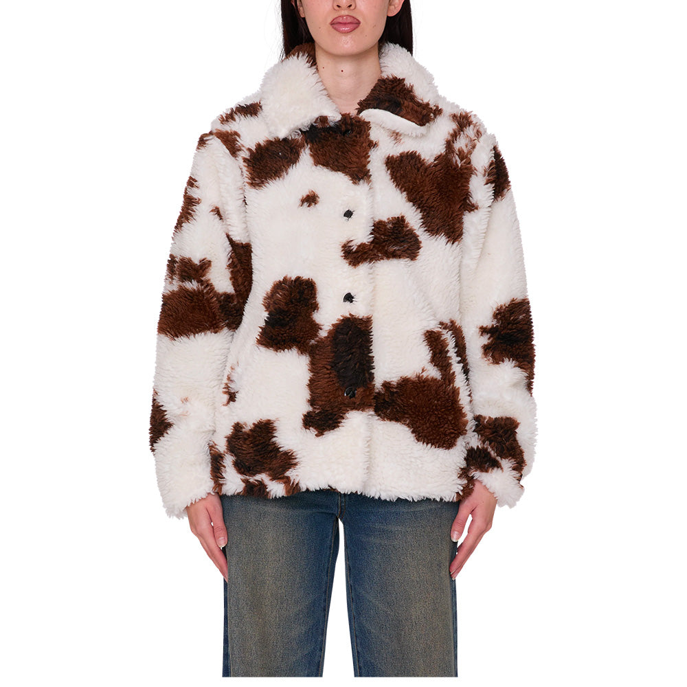 obey snolie sherpa short coat cow print