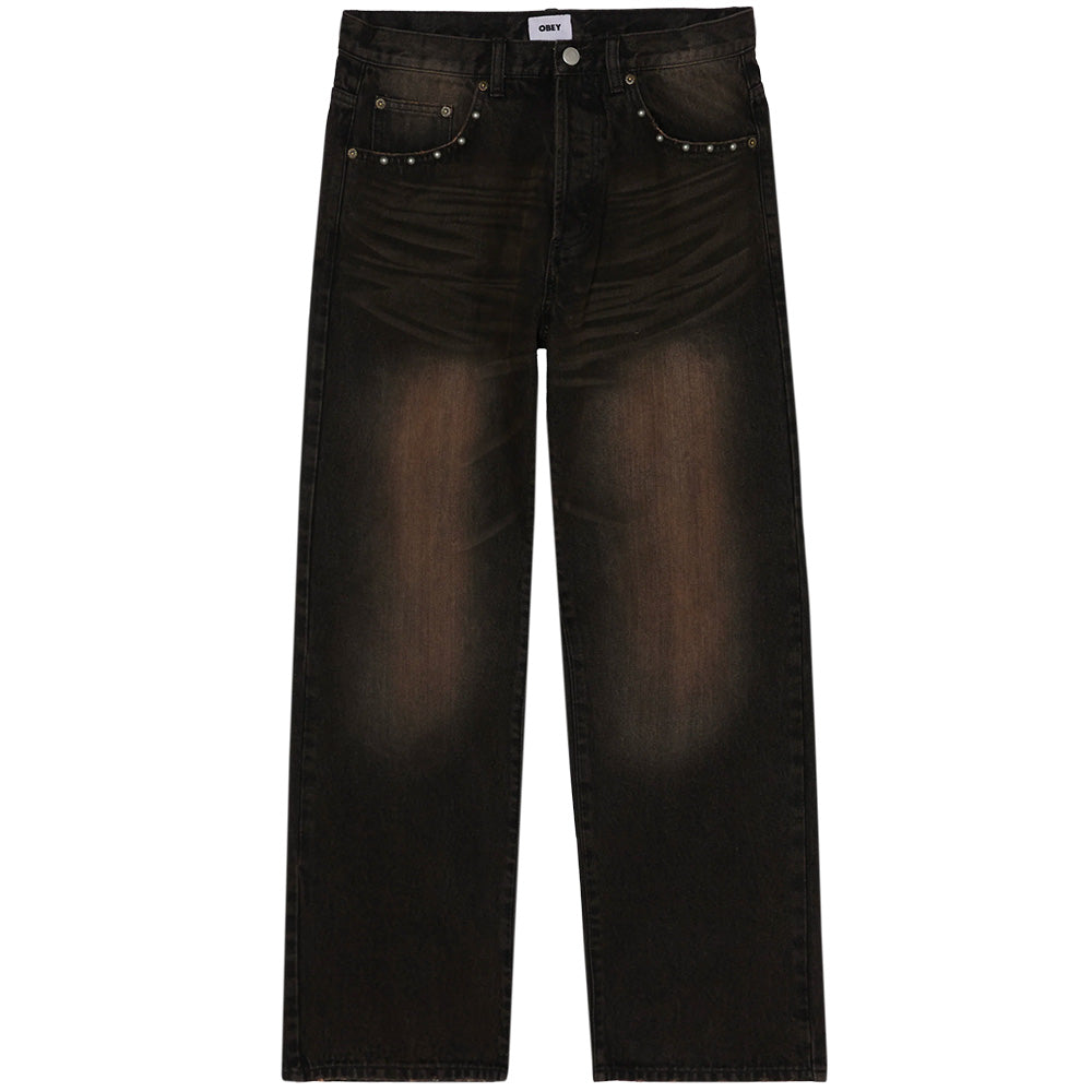 OBEY OBEY STUDDED BOXCAR STRAIGHT LEG DENIM // BLACK RUST WASH