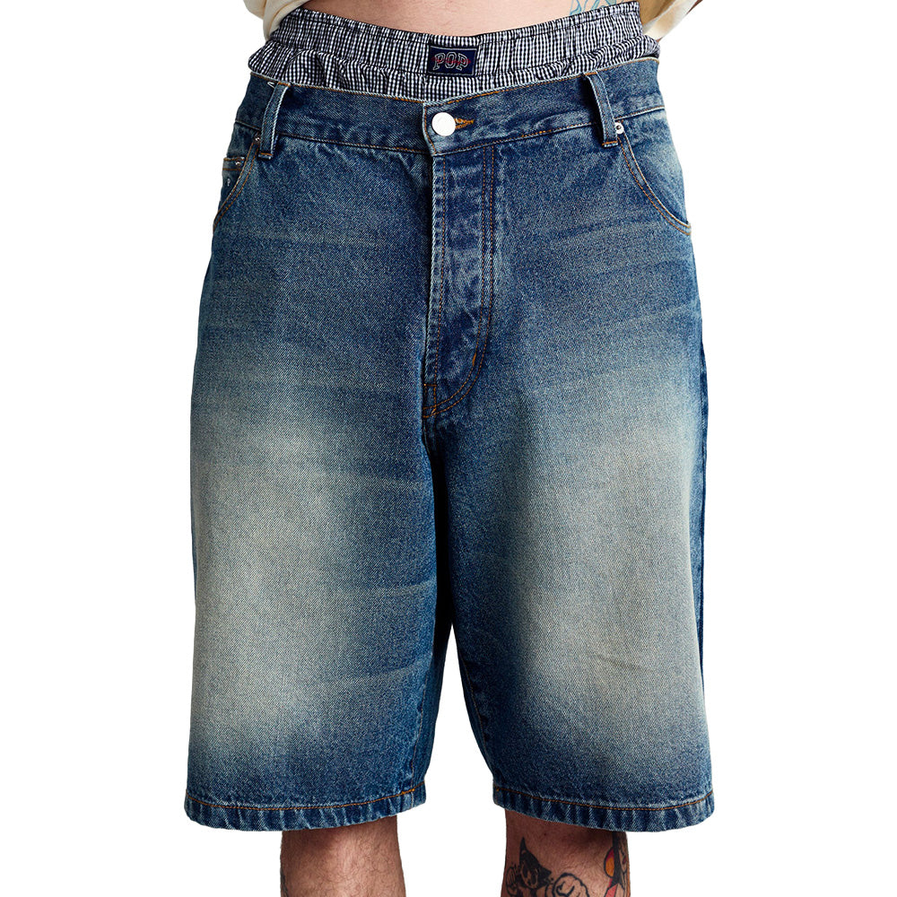 POP TRADING COMPANY LONGER DRS SHORT // WASHED DENIM