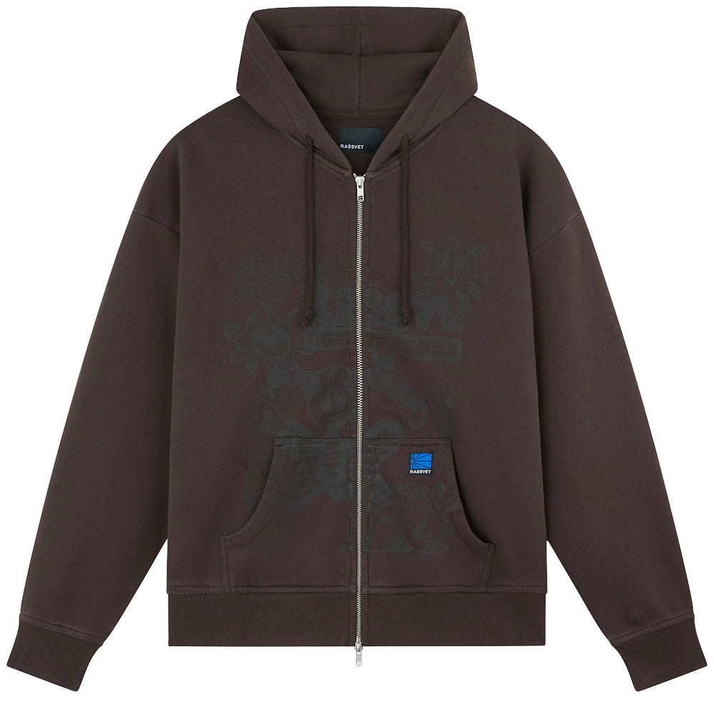RASSVET RASSVET COLLAGE ZIP HOODIE KNIT // BROWN