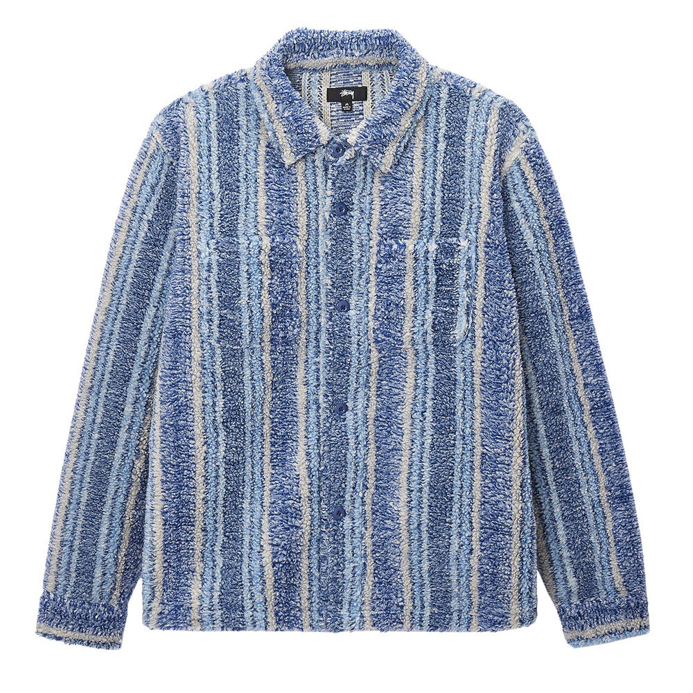 stussy 1110197 stripe sherpa shirt indigo
