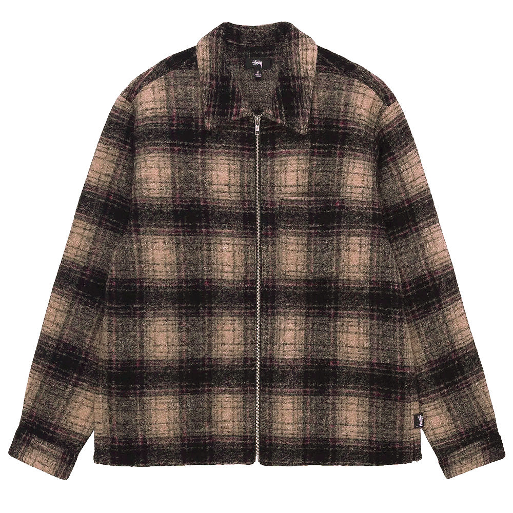 stussy 1110297 wool plaid zip shirt lilac