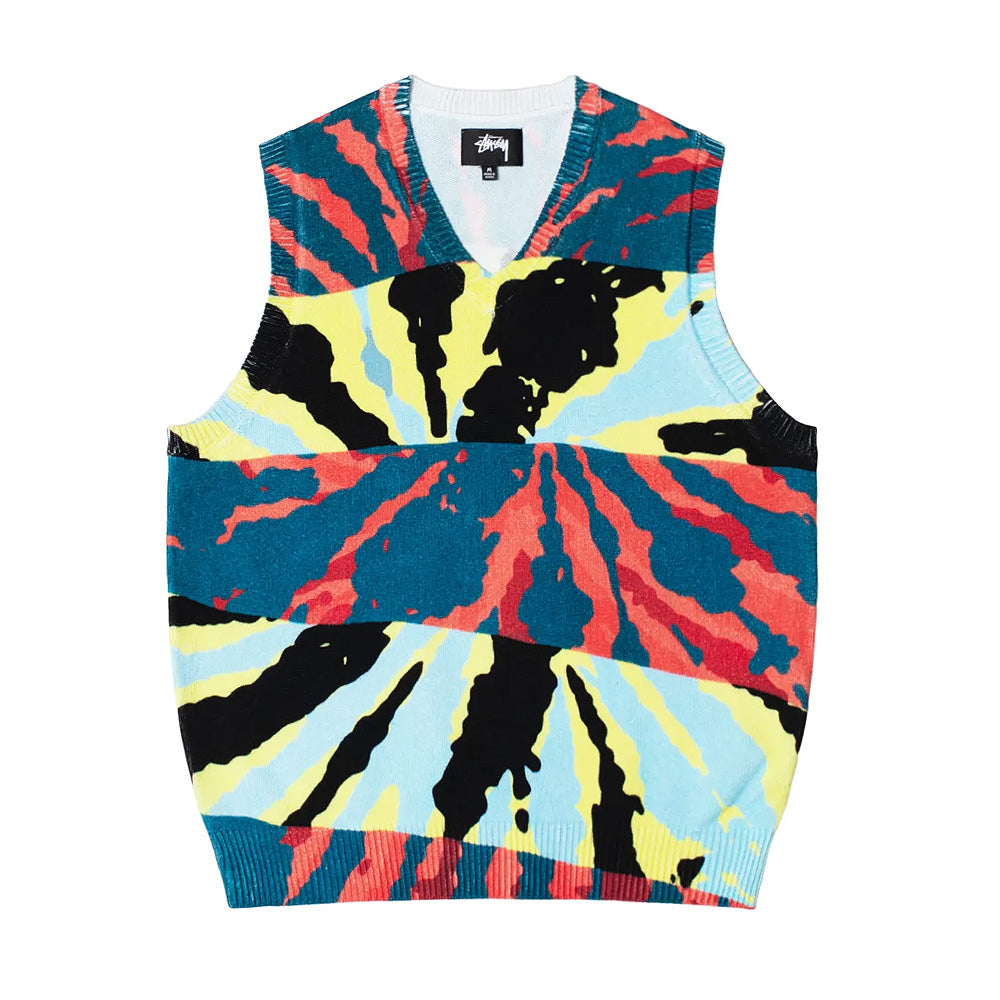 stüssy 117179 printed sweater vest blue