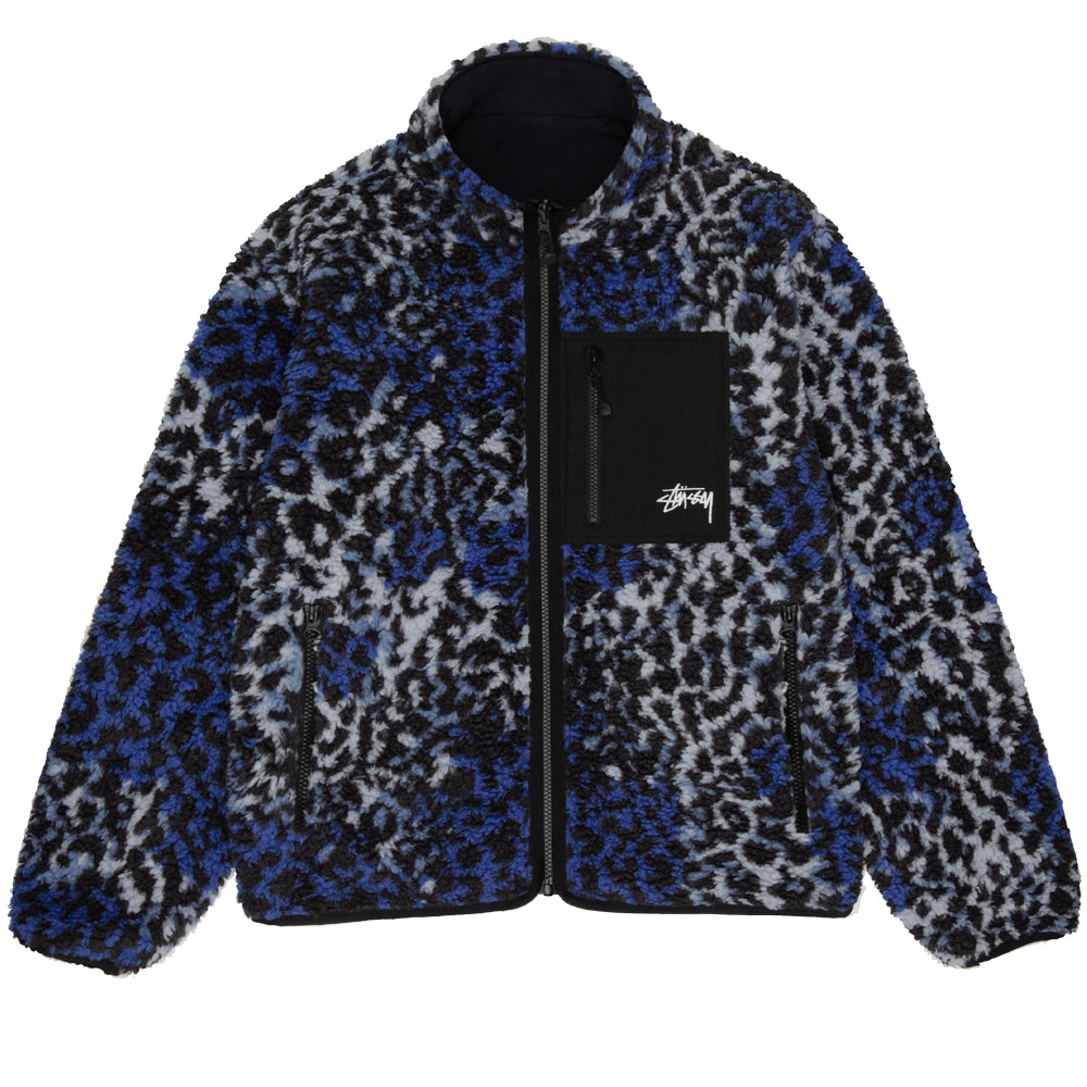 stussy 118529 sherpa reversible jacket blue leopard