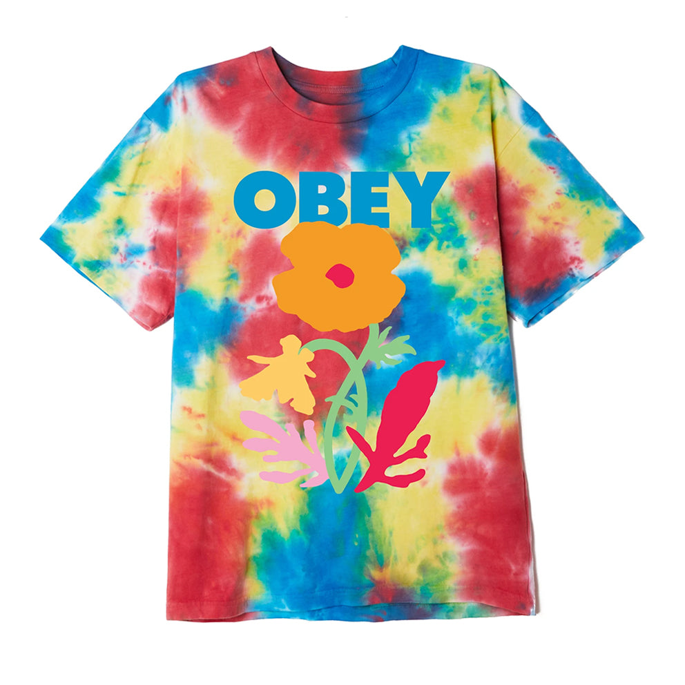 OBEY OBEY NO FUTURE FOR APATHY ORGANIC OVERBLEED TIE DYE TEE // PAGODA FLOWER