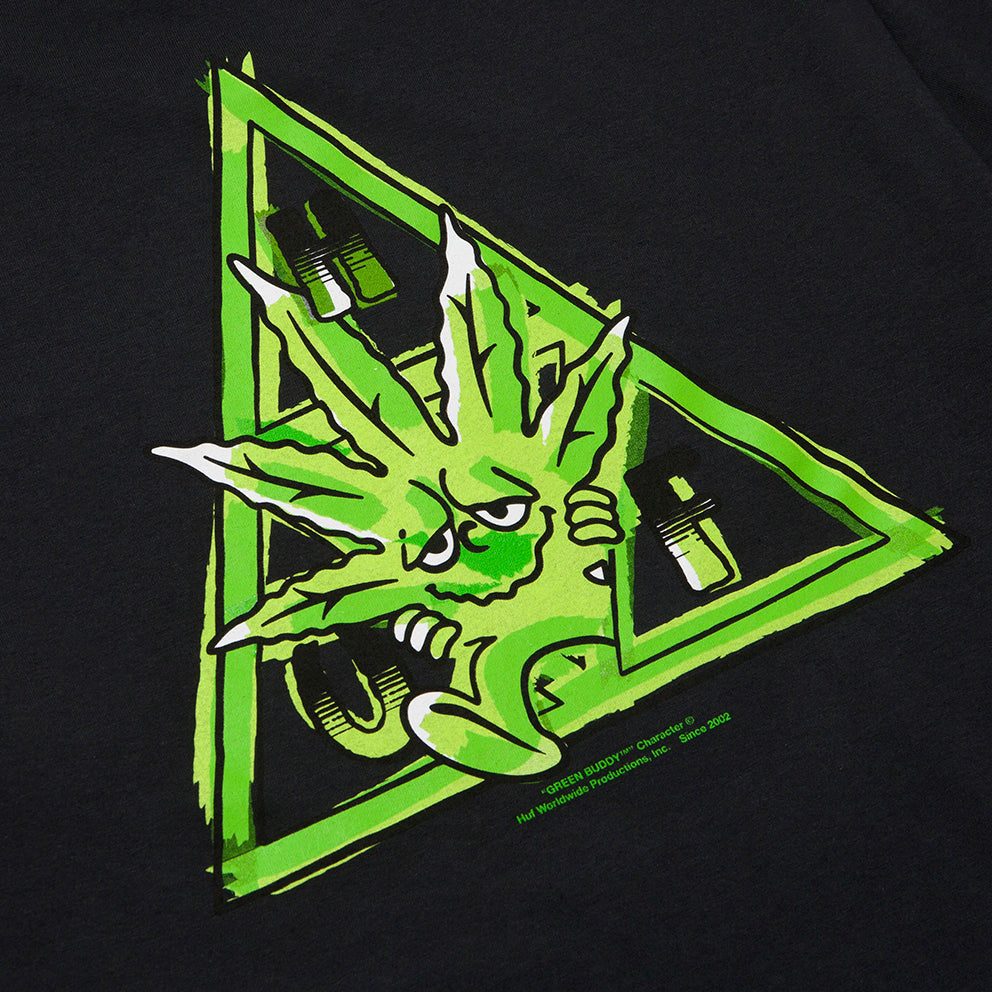 HUF HUF GREEN BUDDY TRIPLE TRIANGLE T-SHIRT // BLACK