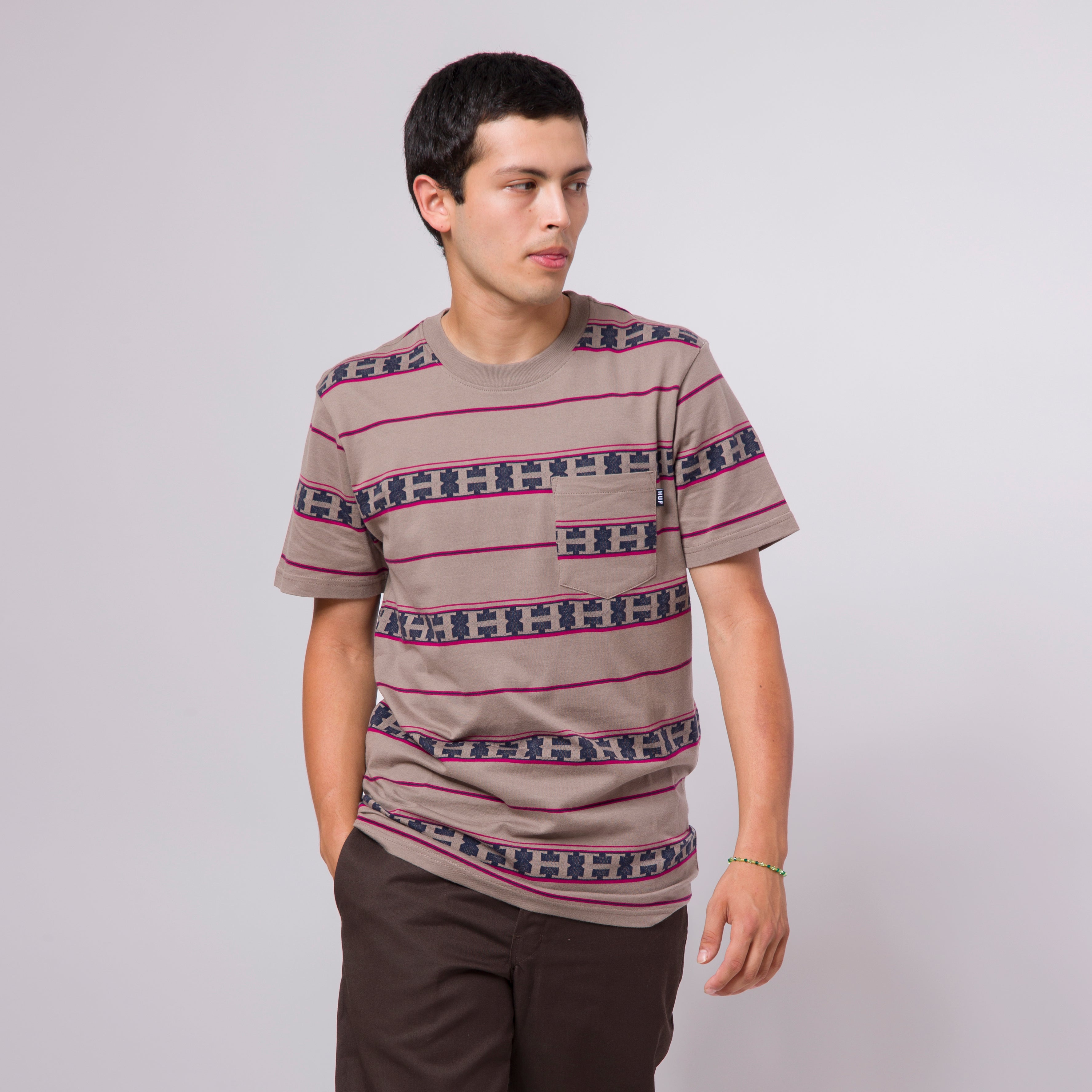 HUF HUF PALISADES STRIPE S/S KNIT TOP // WALNUT