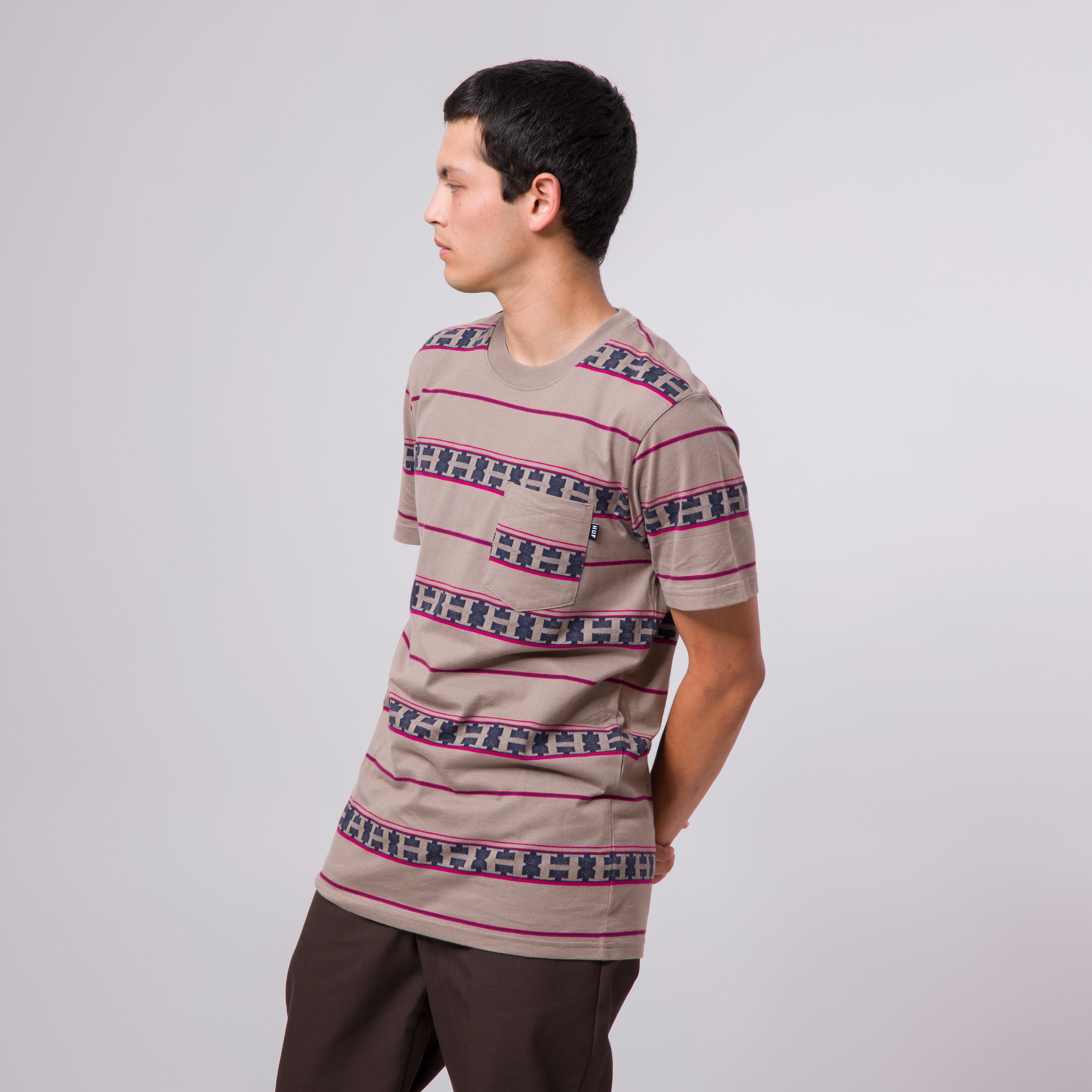 HUF HUF PALISADES STRIPE S/S KNIT TOP // WALNUT