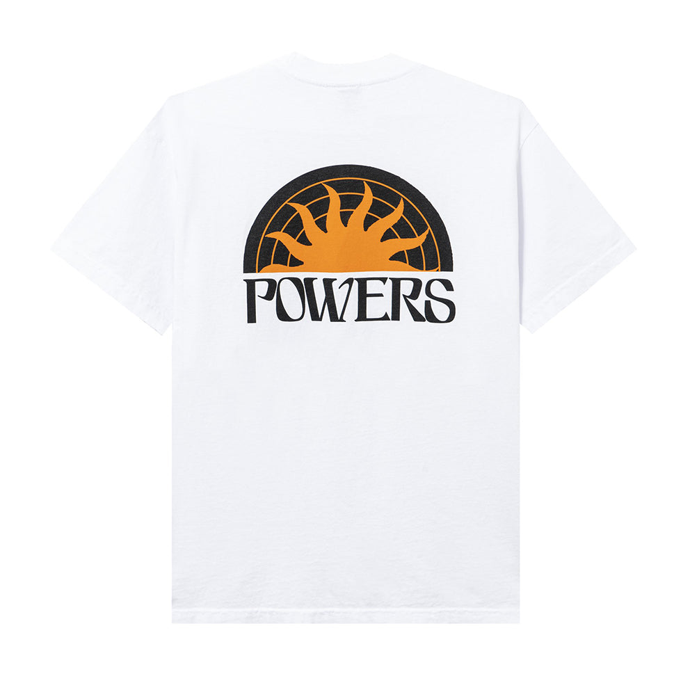 Powers Supply SUN SS TEE PS0907 WHITE Custom heavy-weight dyed and washed 100% cotton tee. Front chest and back screen prints. Made in USA.