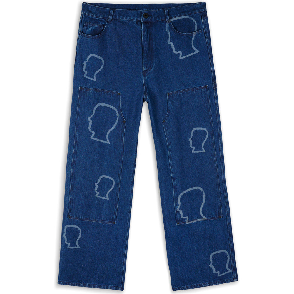 brain dead w22b12002789 logohead denim double knee utility pant indigo