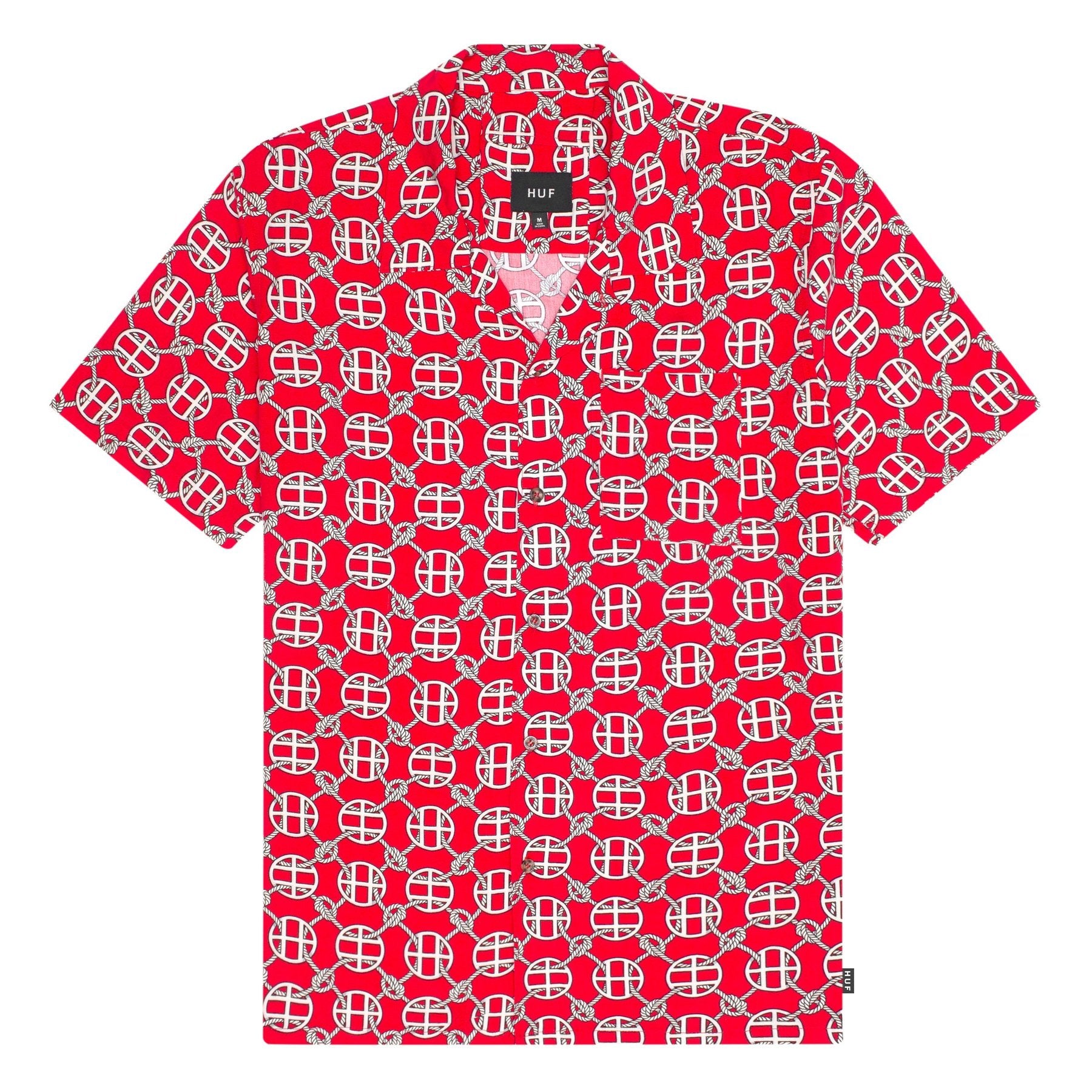 huf bu00066 atelier resort woven short sleeve shirt red