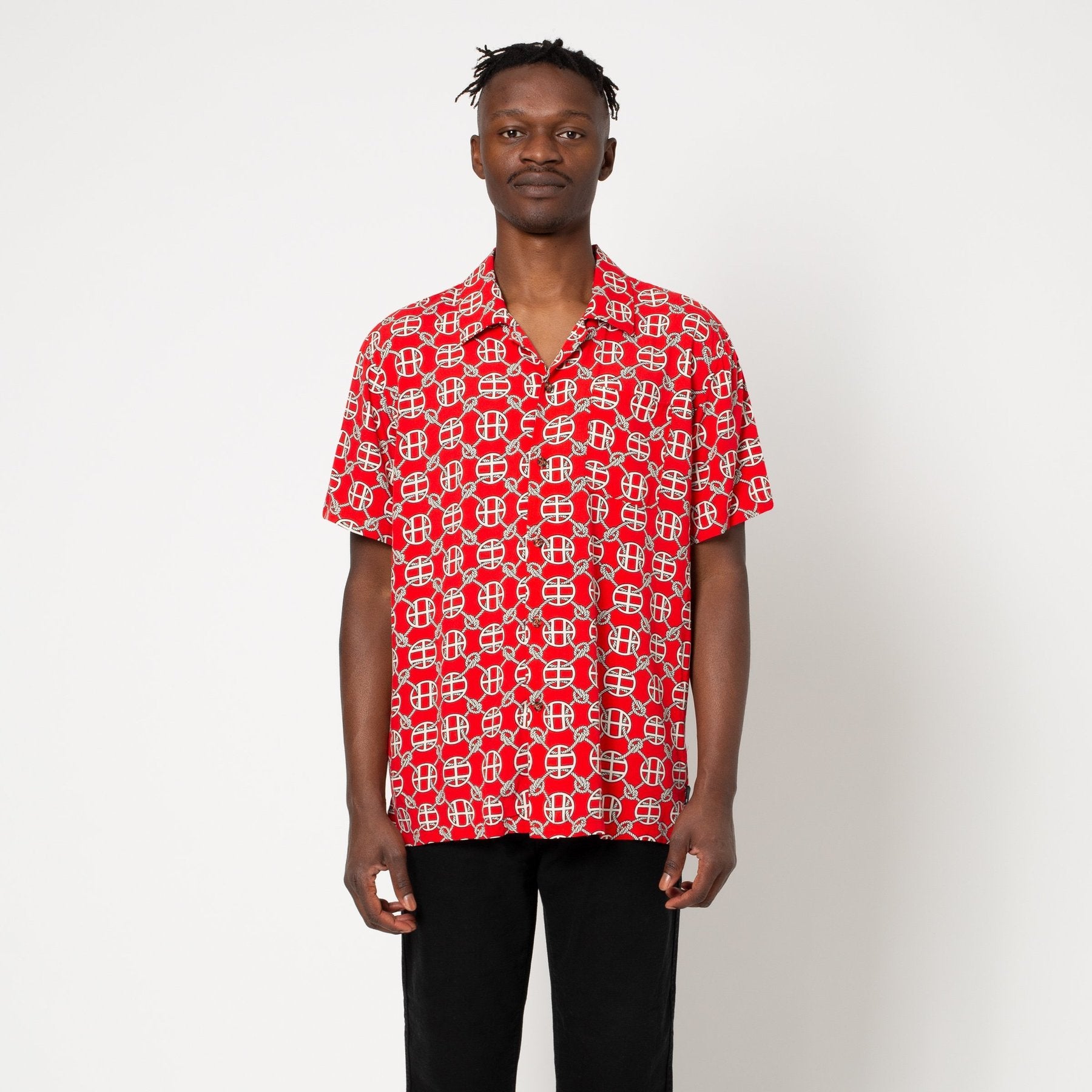 huf bu00066 atelier resort woven short sleeve shirt red