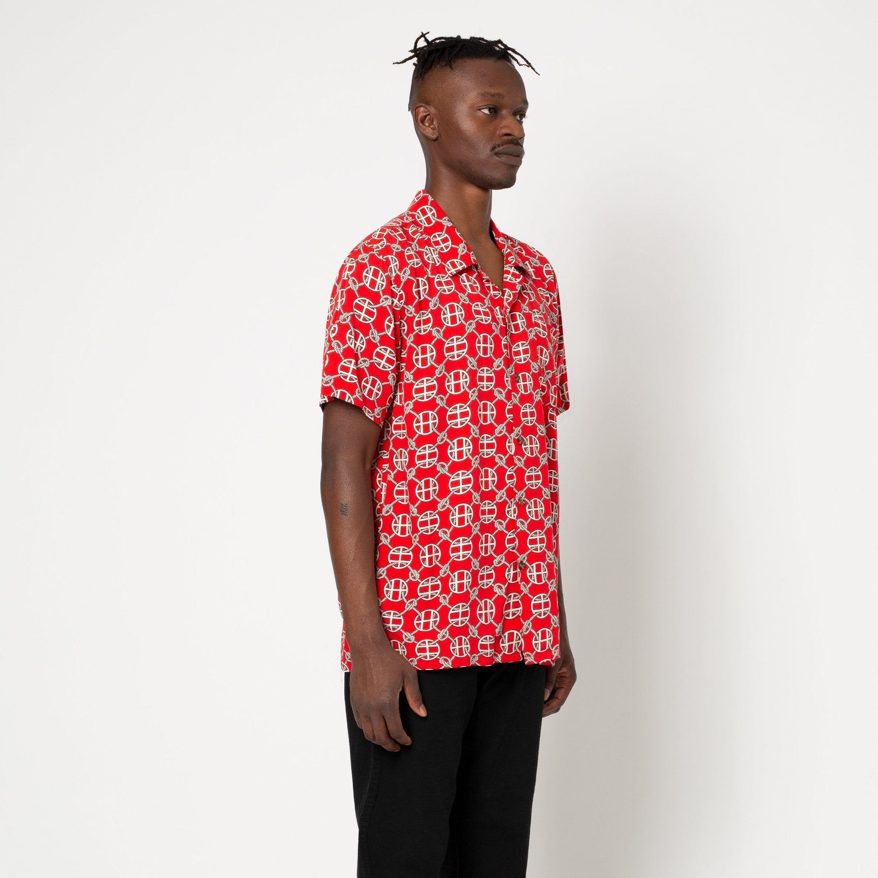 huf bu00066 atelier resort woven short sleeve shirt red