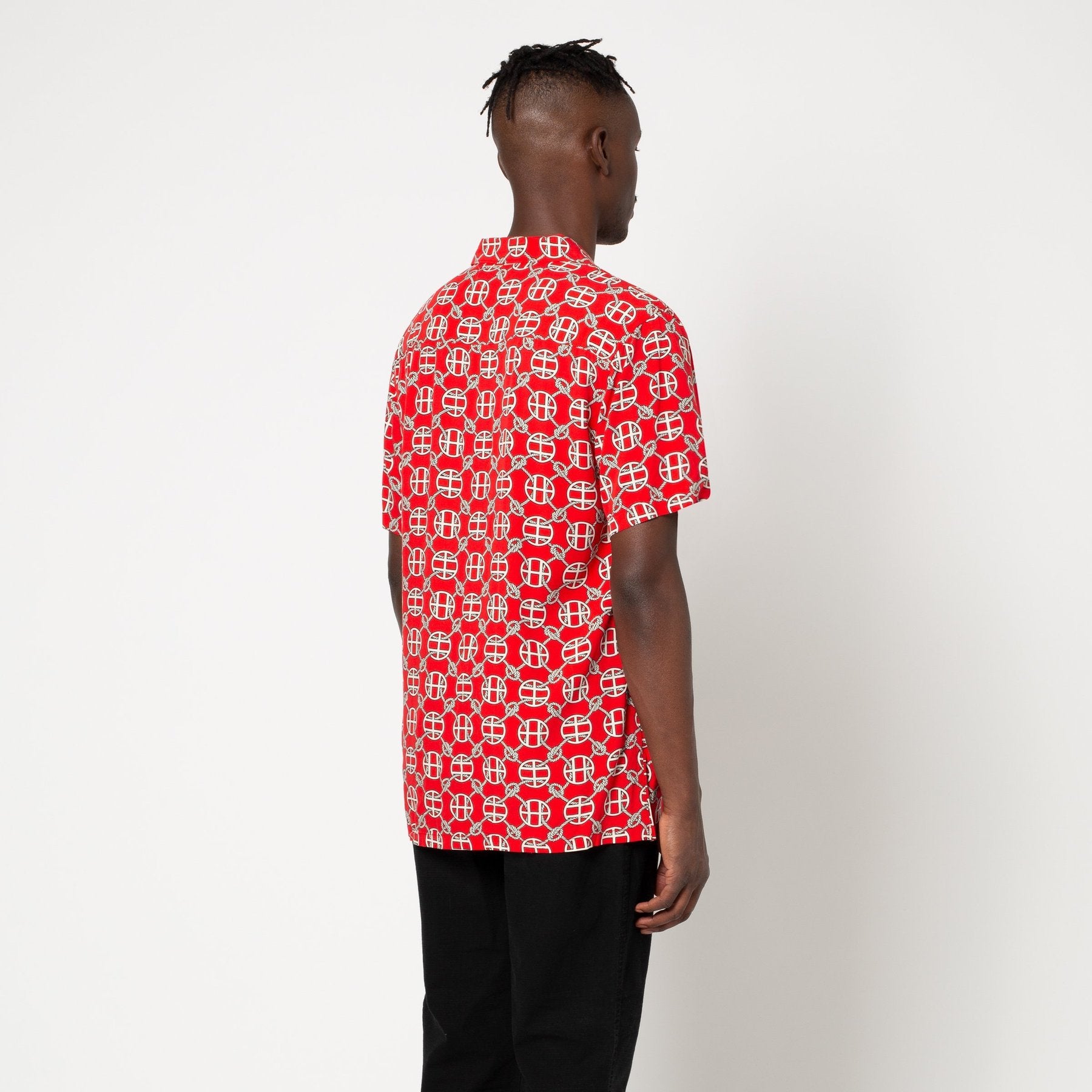 huf bu00066 atelier resort woven short sleeve shirt red