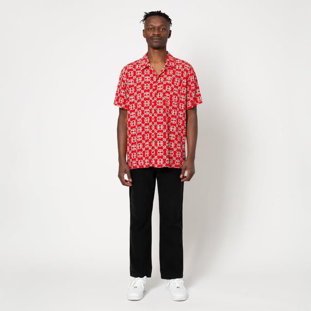 huf bu00066 atelier resort woven short sleeve shirt red