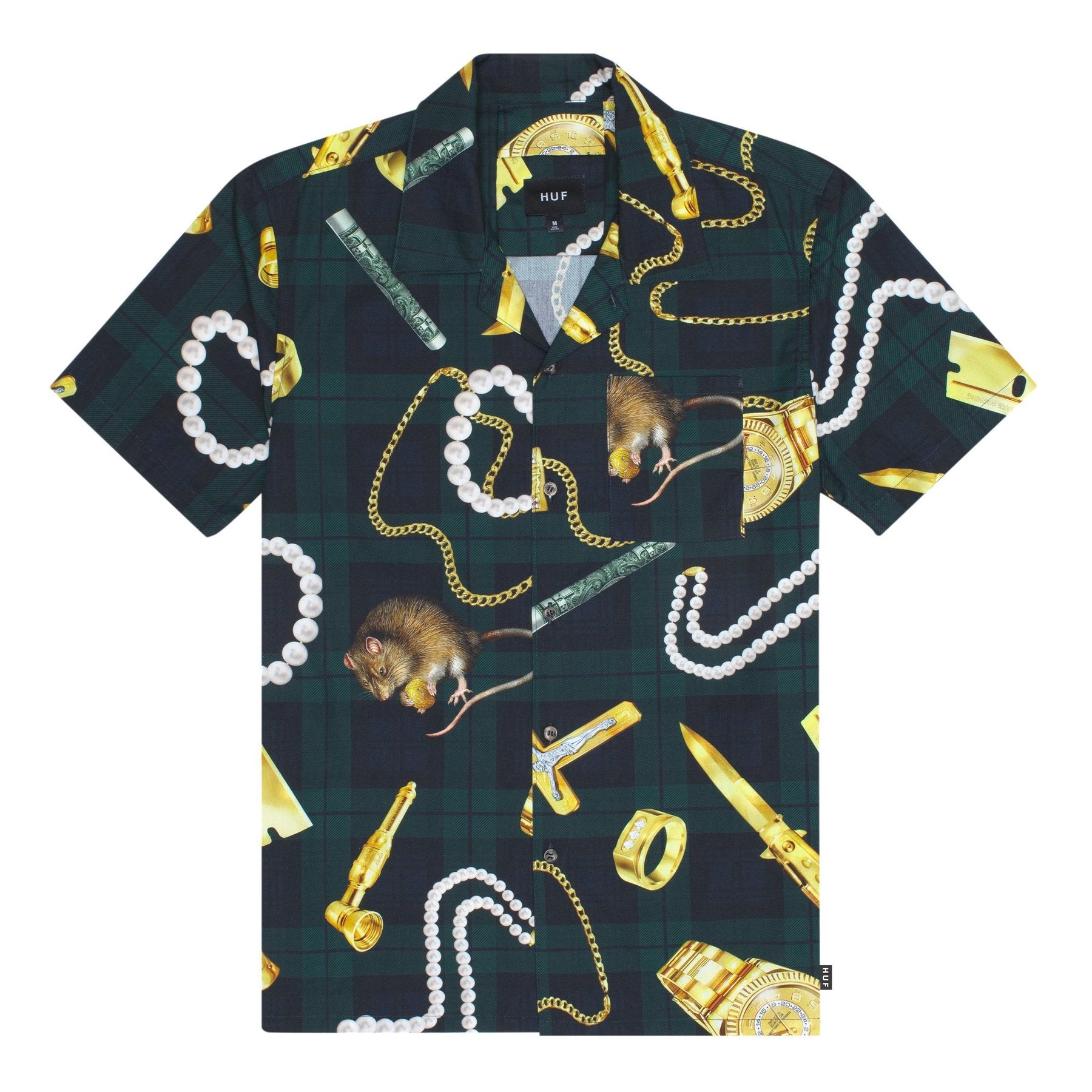 huf bu00069 tenderloin woven short sleeve shirt black