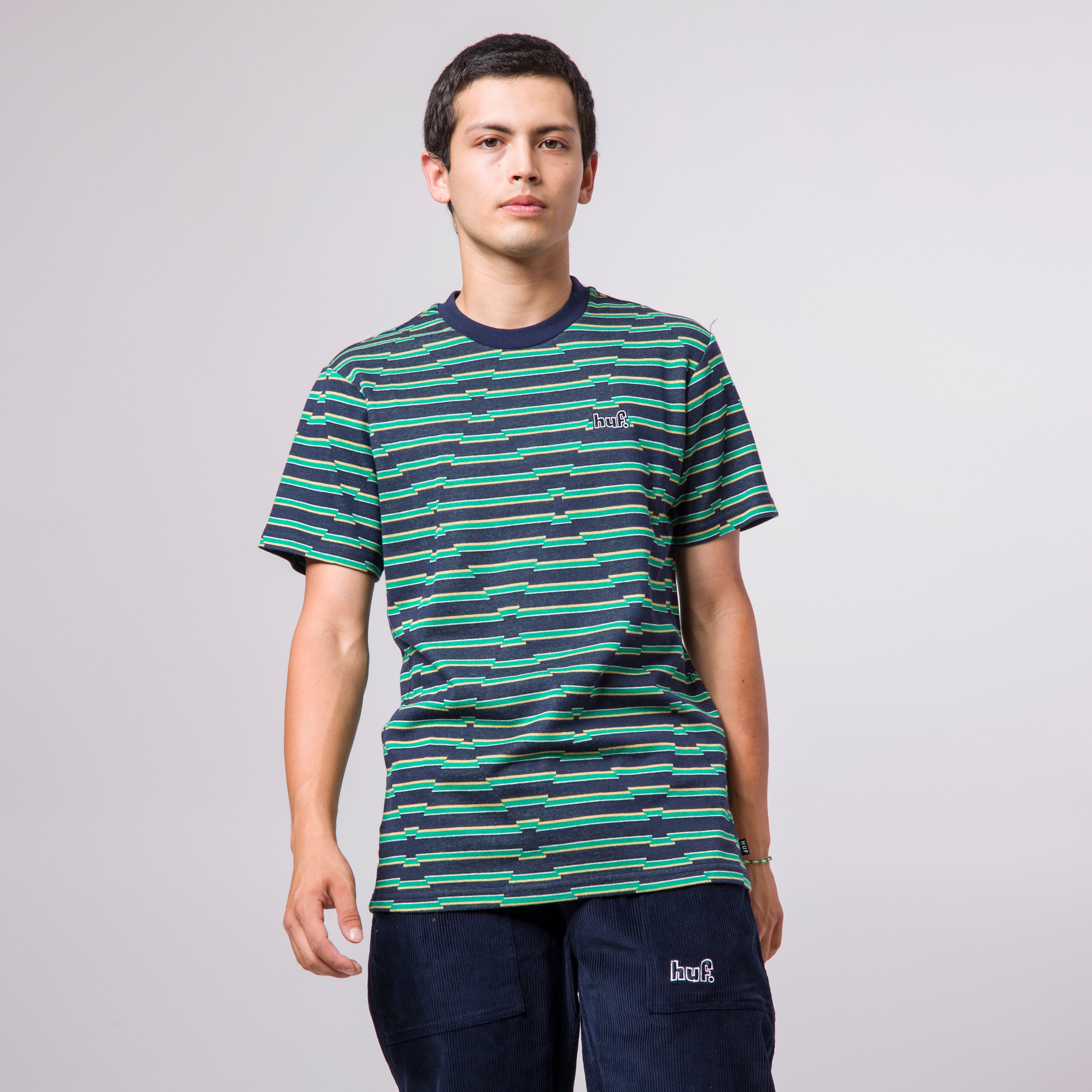 huf kn00306 glenn stripe ss knit top navy blazer