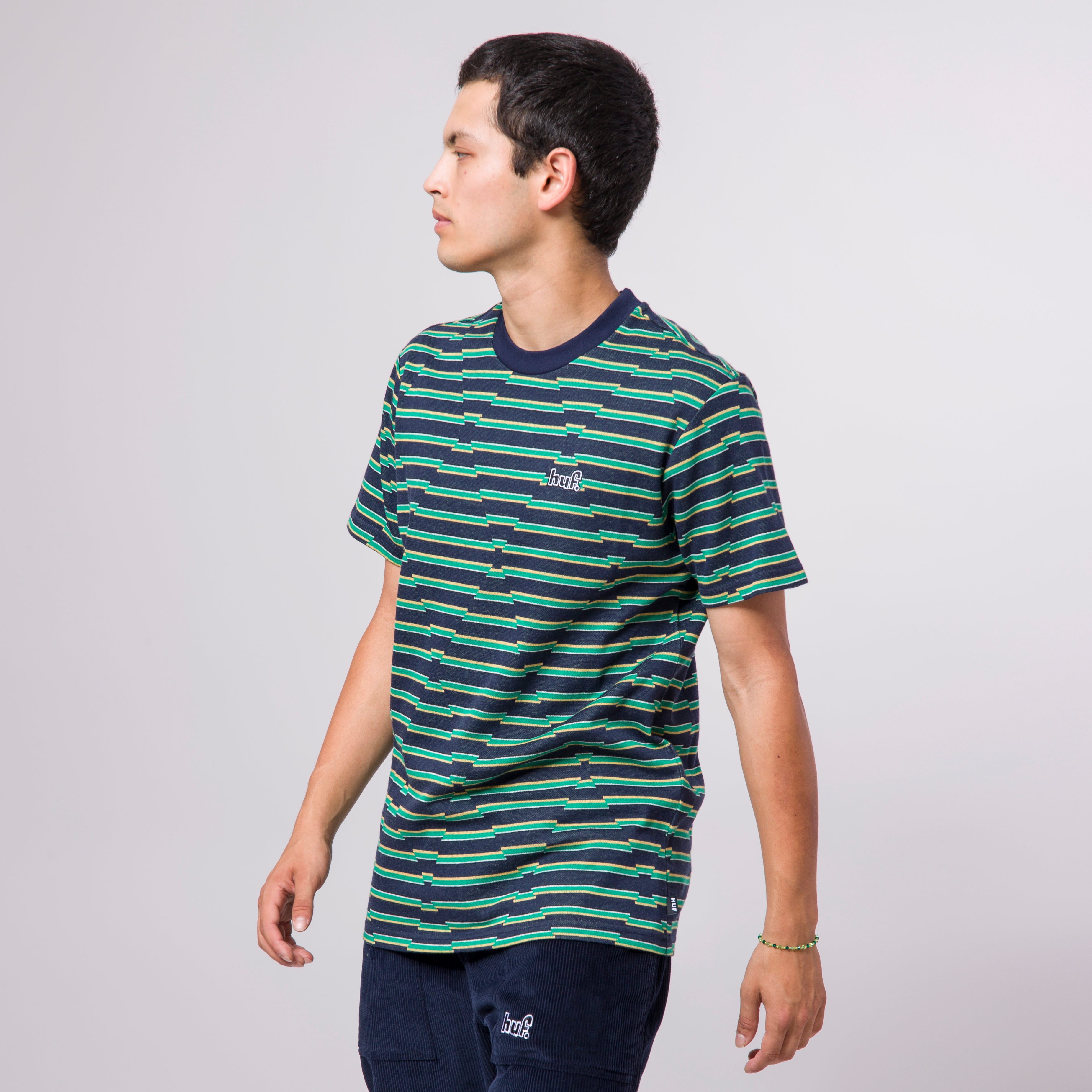 huf kn00306 glenn stripe ss knit top navy blazer