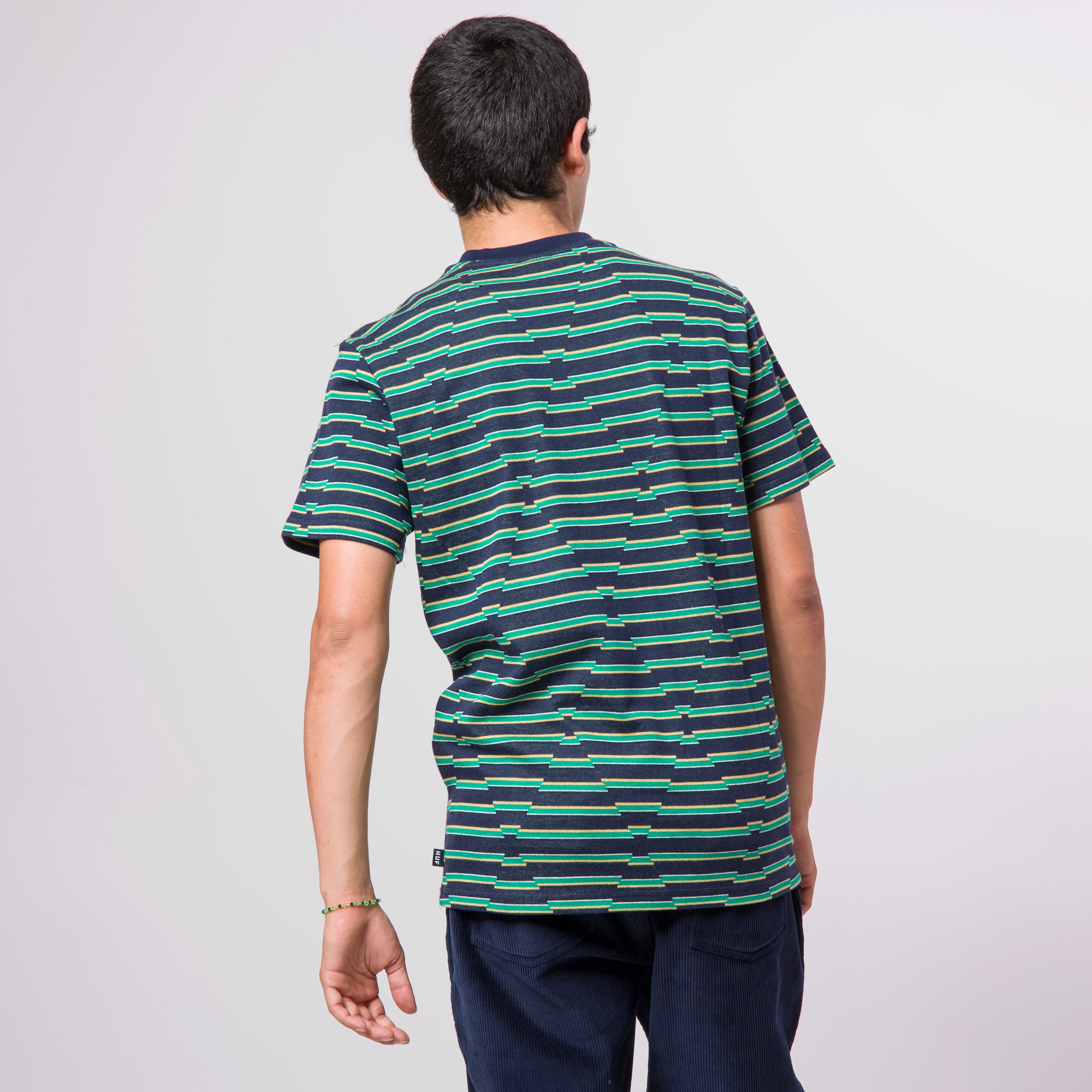 huf kn00306 glenn stripe ss knit top navy blazer