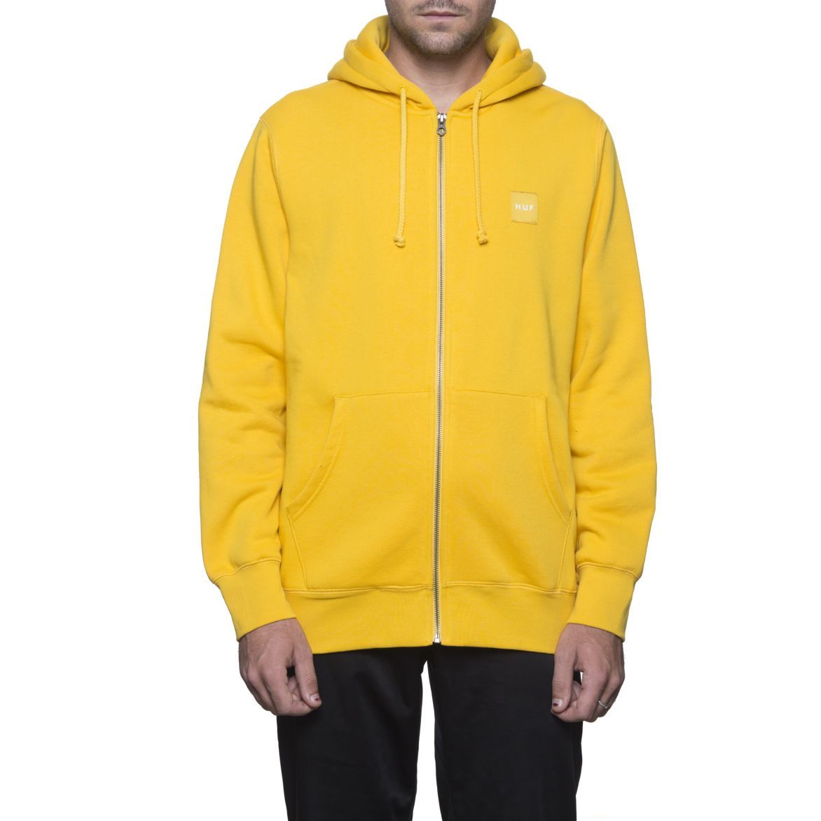 huf pf00024 woven label zip hood mustard