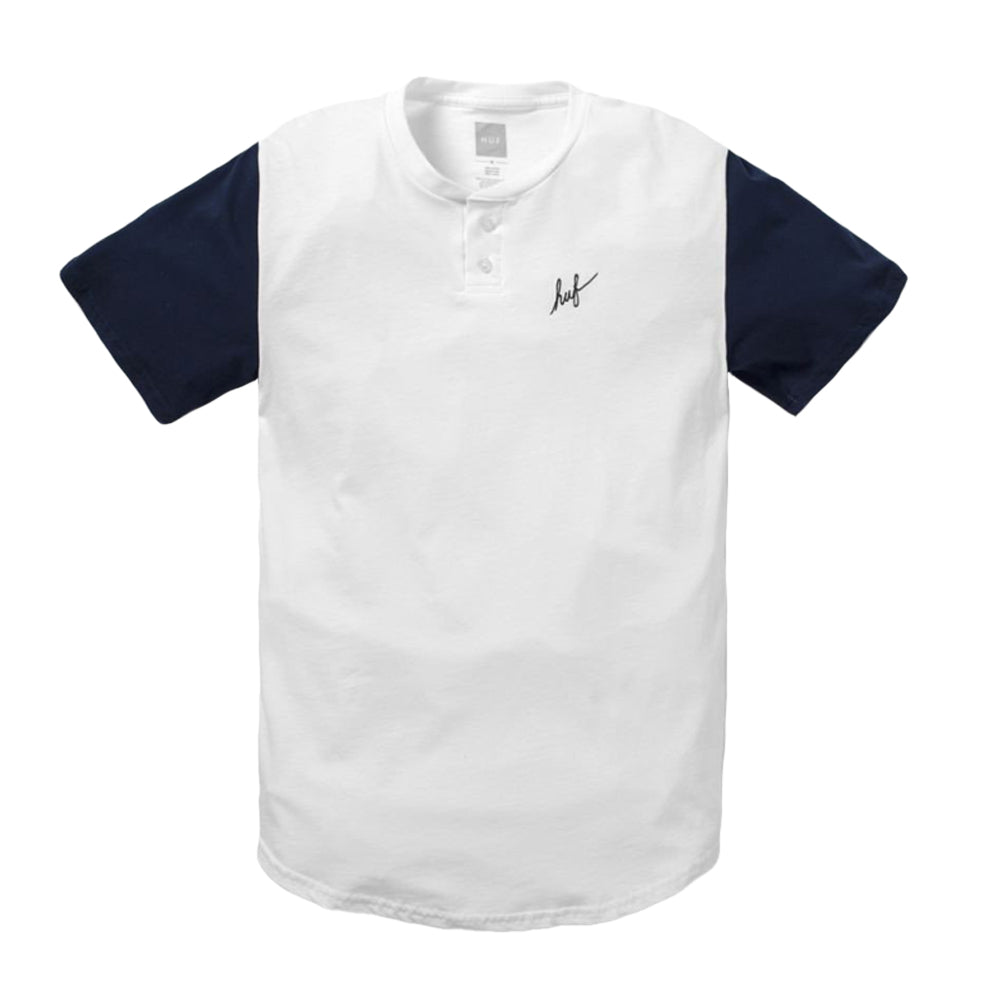 huf ts00021 script henley tee whitenavy