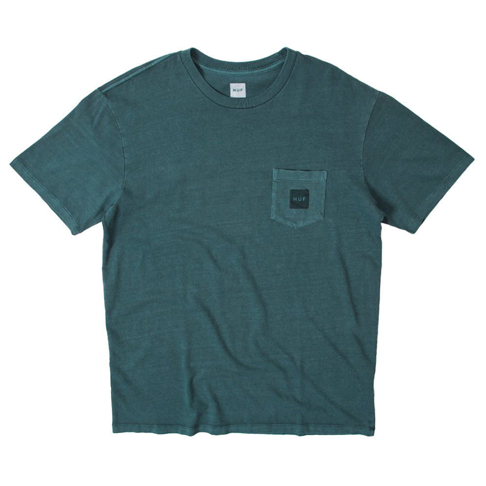 huf ts00168 woven label pocket tee washed green