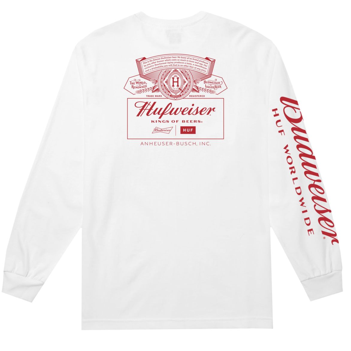 huf ts00741 x budweiser pit crew long sleeve t shirt white