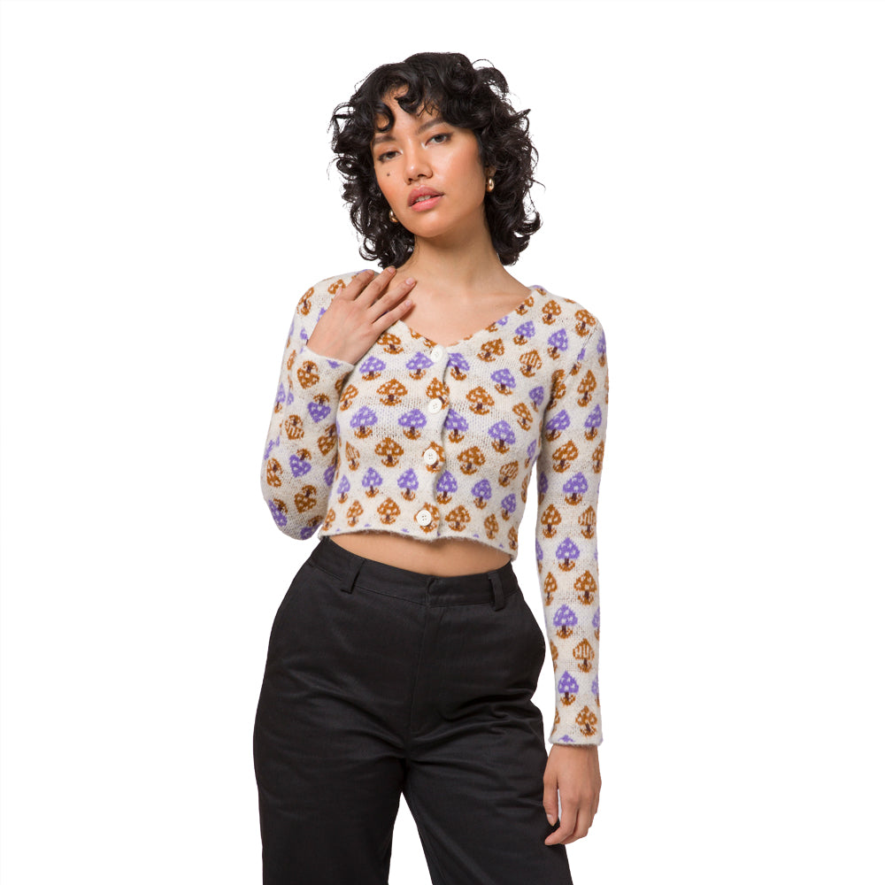 huf worldwide shroom cropped cardigan off white wkn0044 offwh