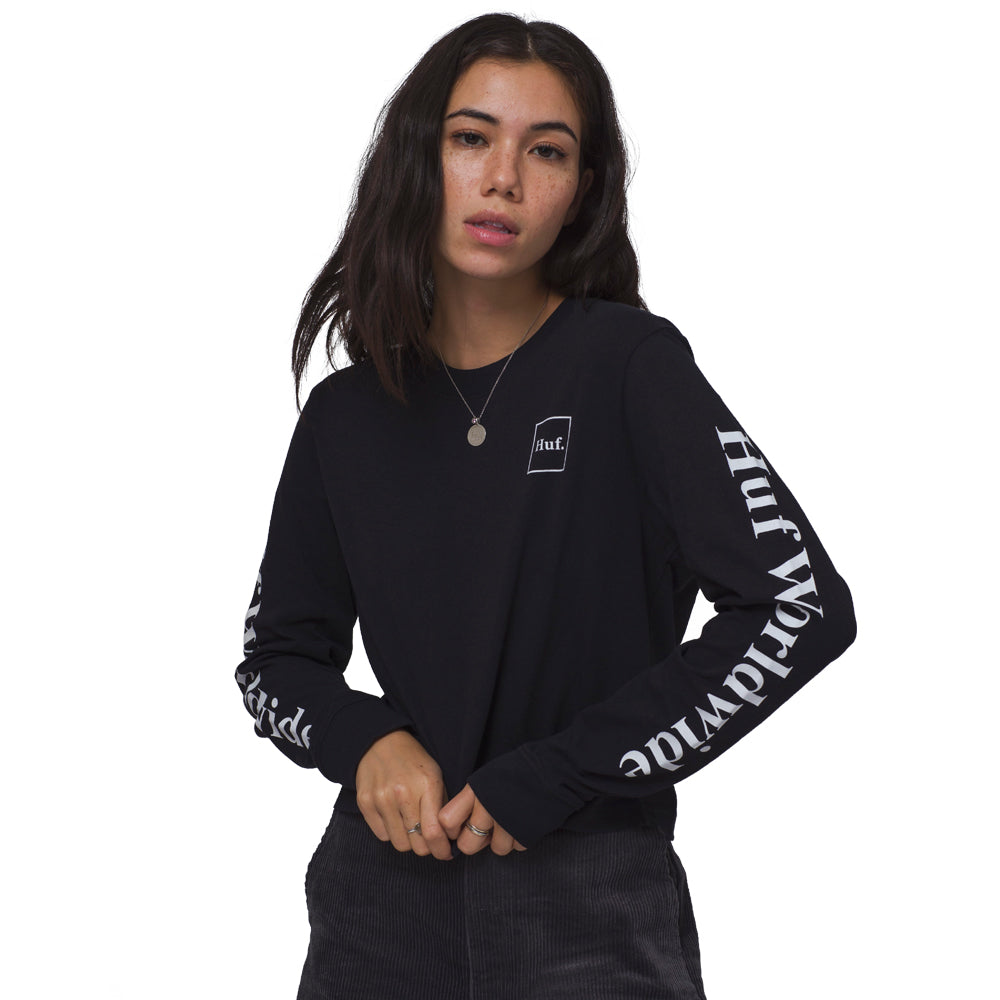 huf worldwide wts0005 domestic ls crop t shirt black