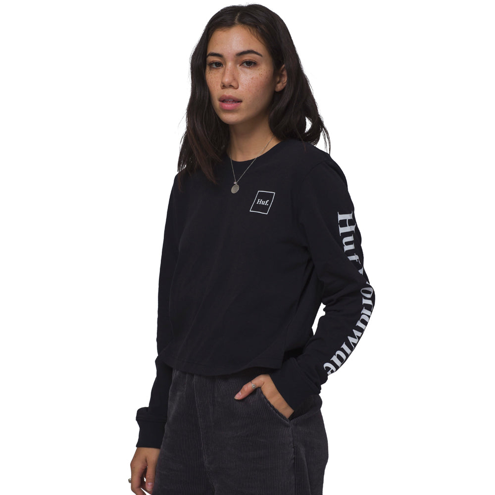 huf worldwide wts0005 domestic ls crop t shirt black