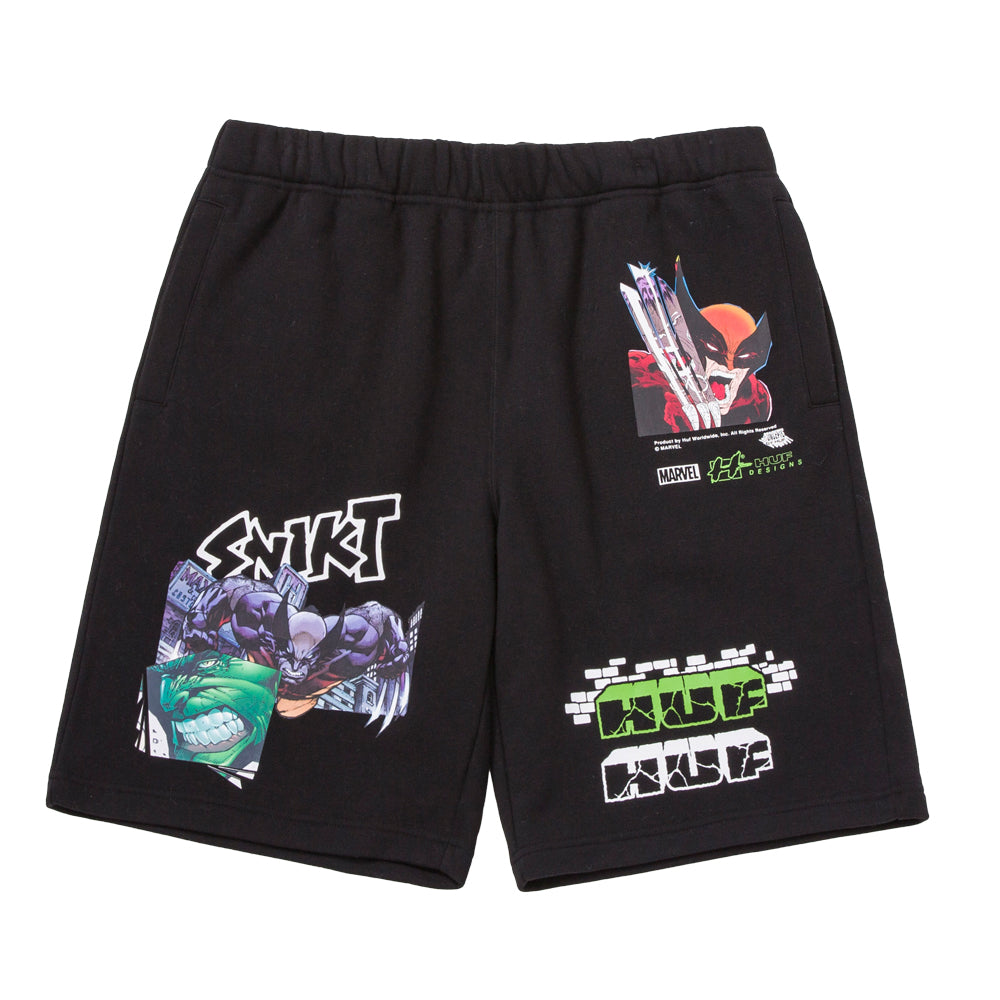 HUF HUF X MARVEL COLLECTION SMASH UP FLEECE SHORT // BLACK