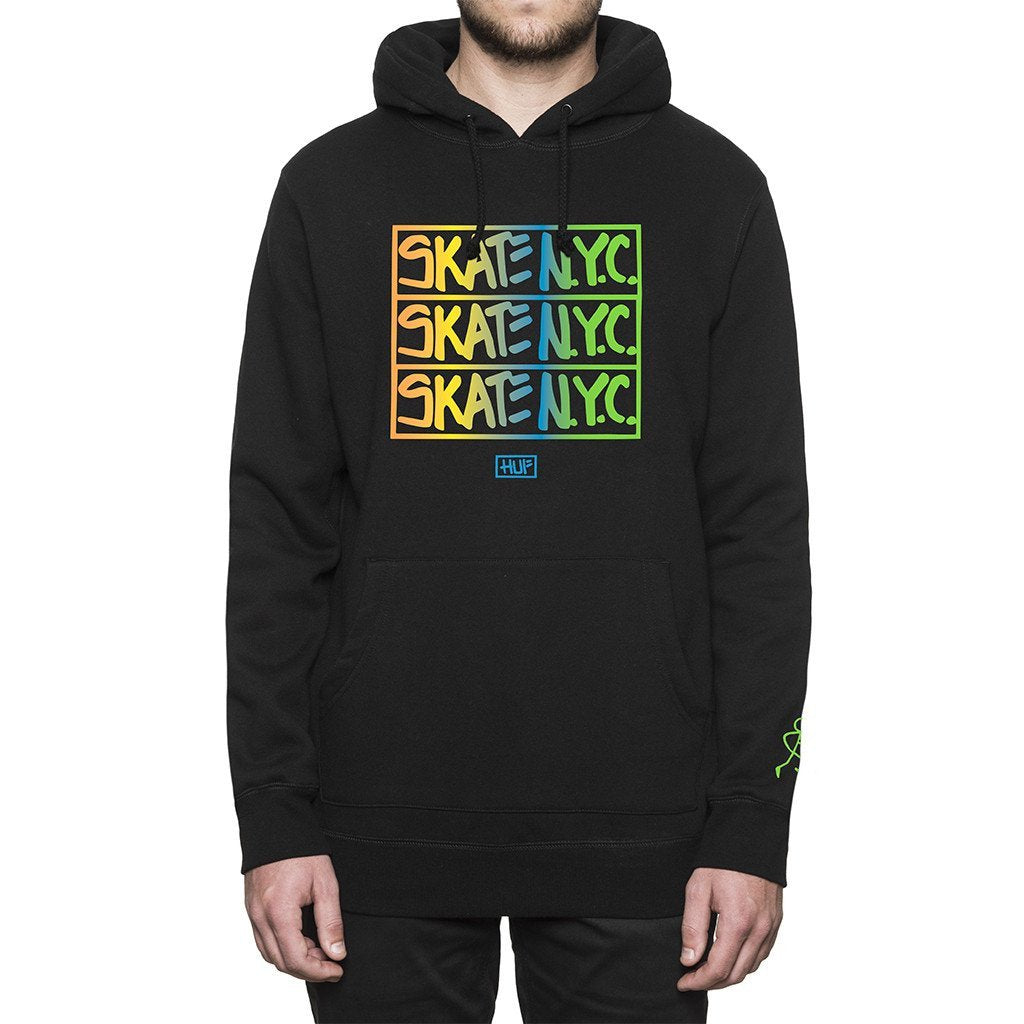 huf x skate nyc pf65l01 hooded fleece black