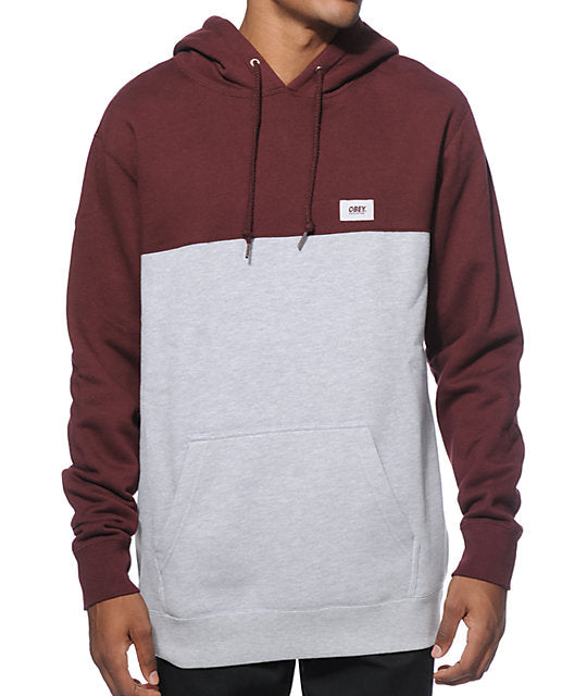 obey 111610015 west pullover hood burgundyheather grey